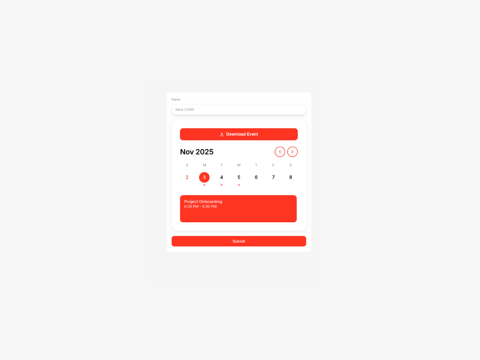 BookingCalendar Form preview