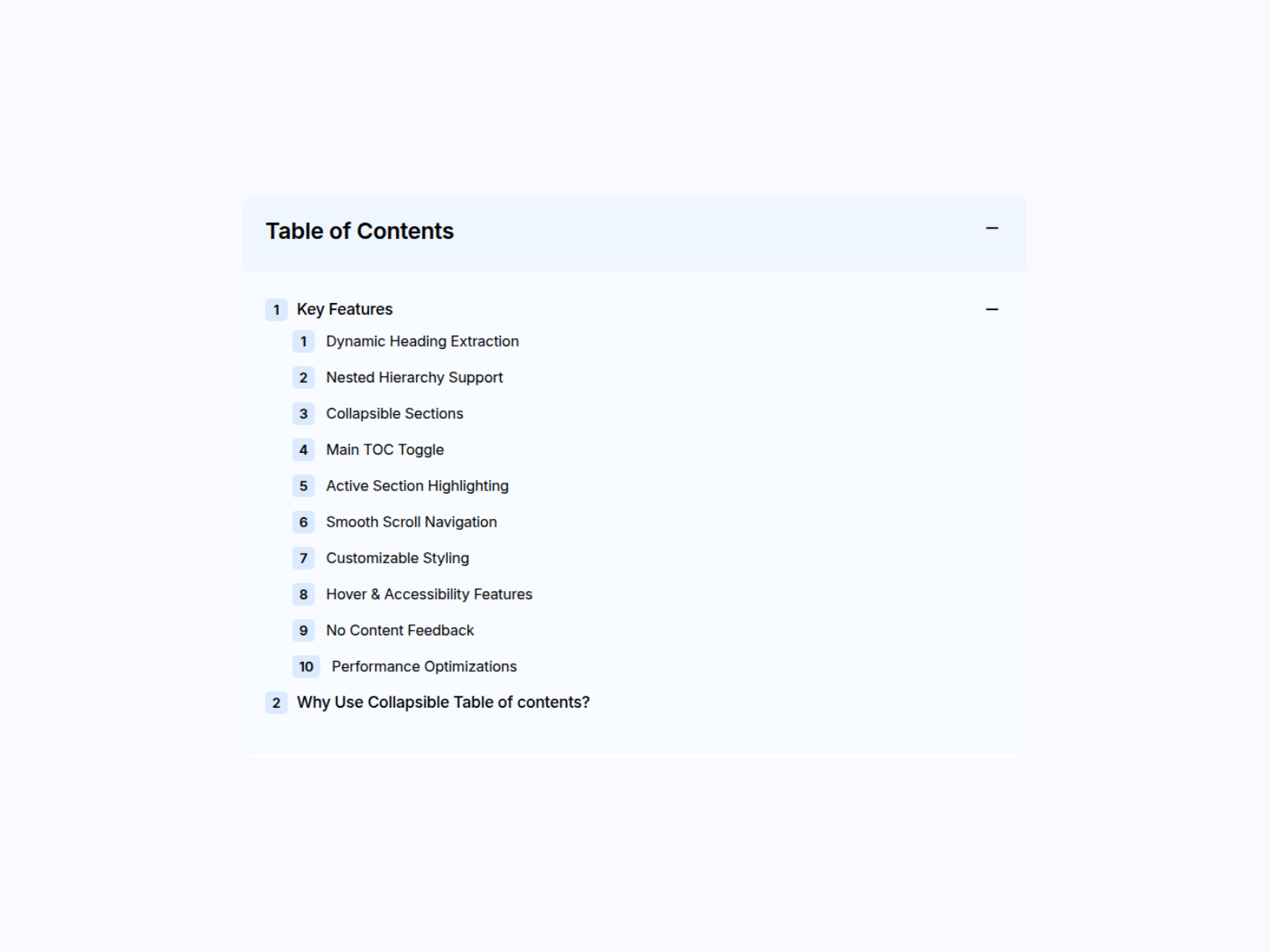 Collapsible TOC preview