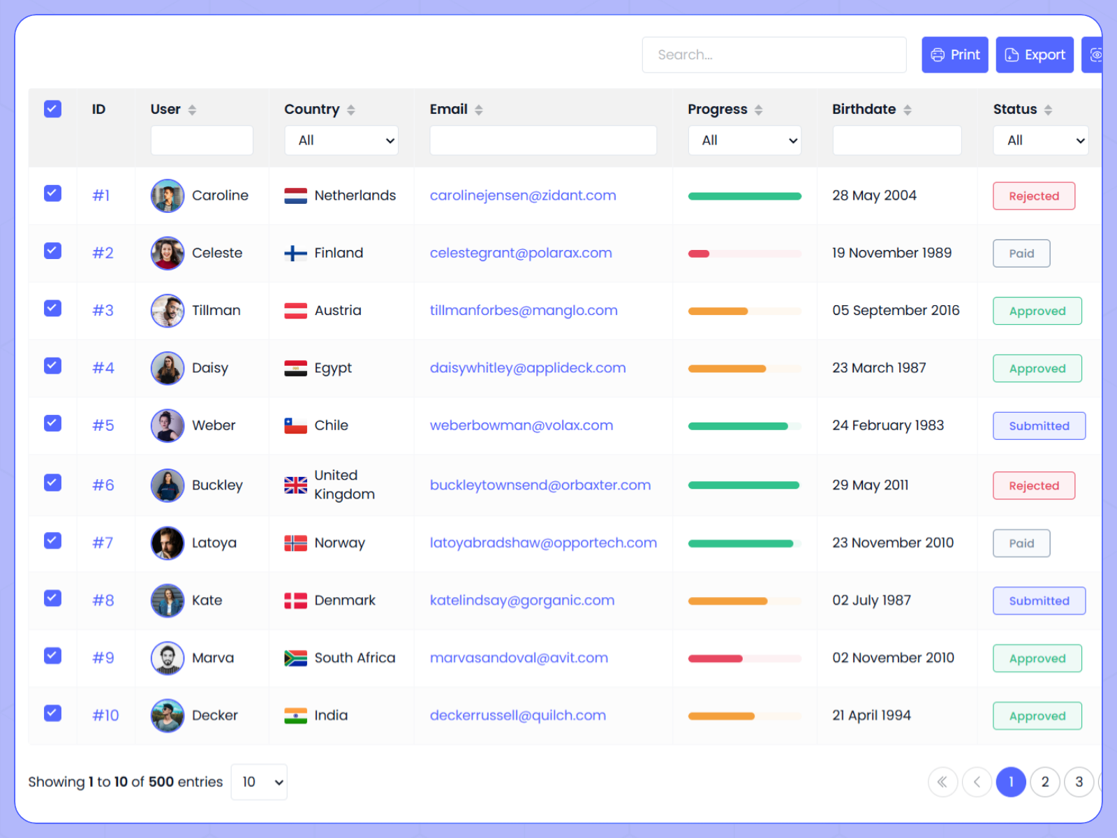 Dynamic Datatable preview