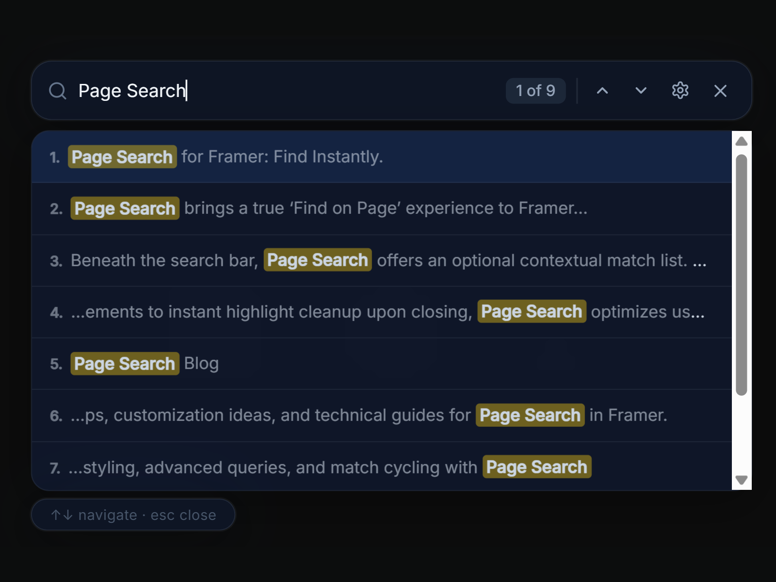 Page Search preview