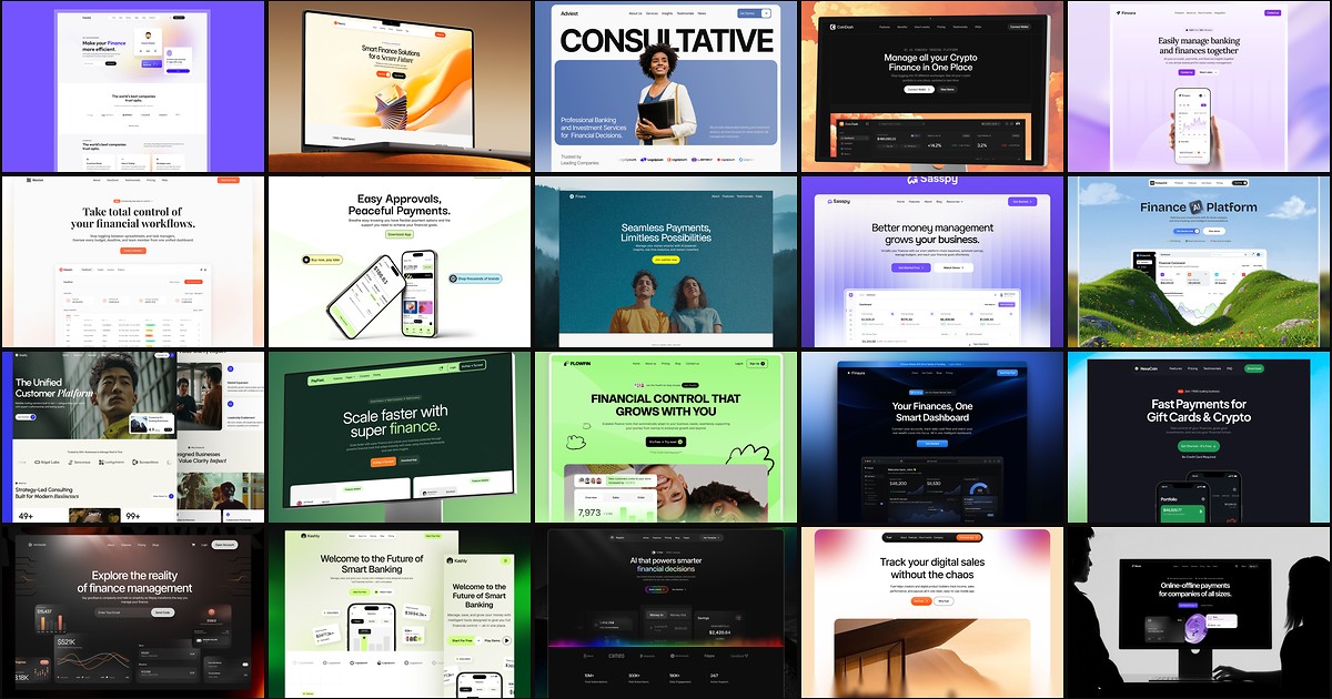 Cover collage for 20 Best Free Fintech Framer Templates in 2026