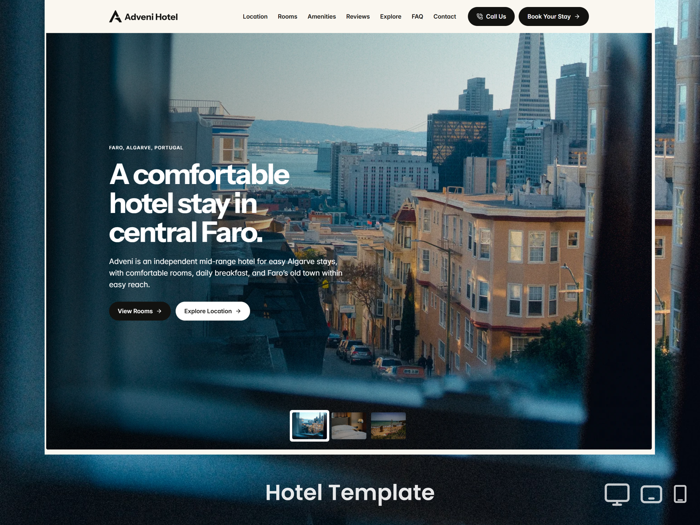 Adveni Hotel — Free Travel Framer Template preview