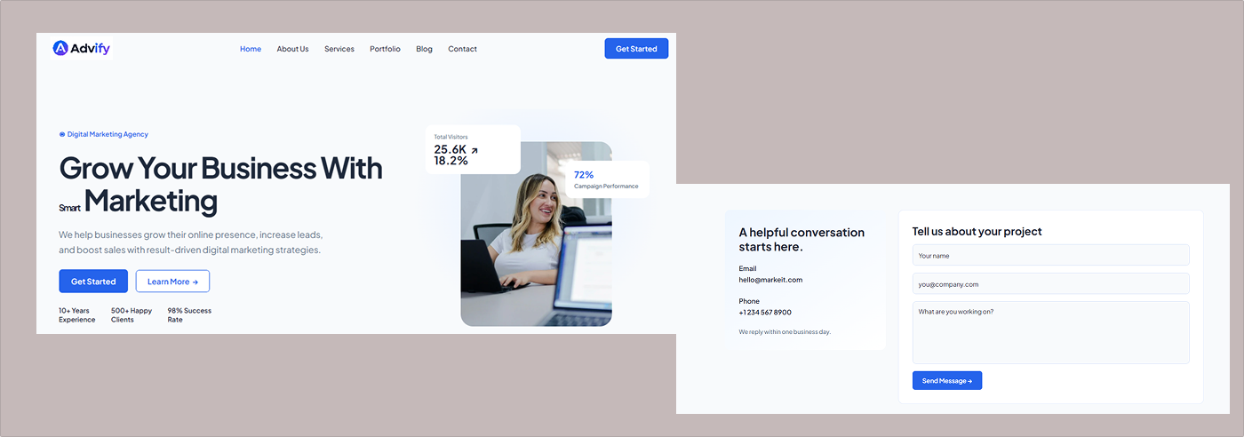 Advify — Free Marketing Website Template by Next-gen — Free Portfolio Template for Framer by Next preview