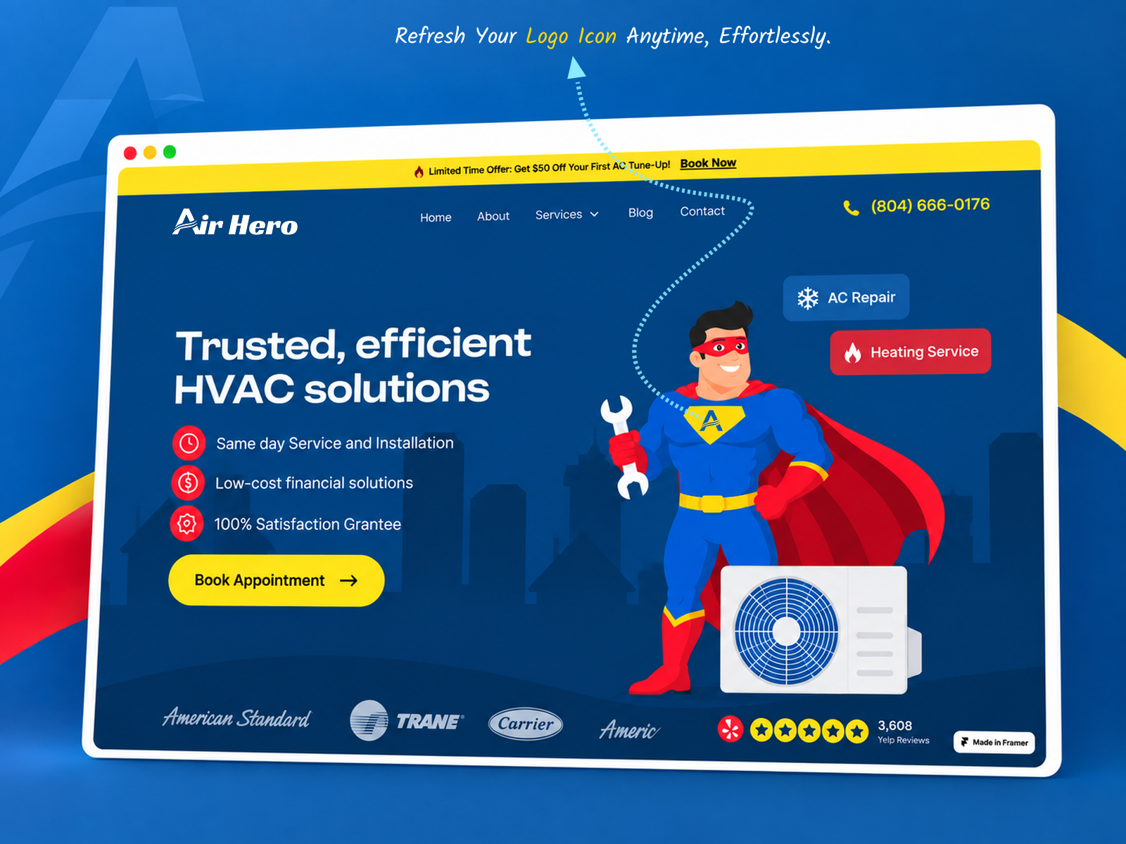 AirHero — Free Home Services Template for Framer preview