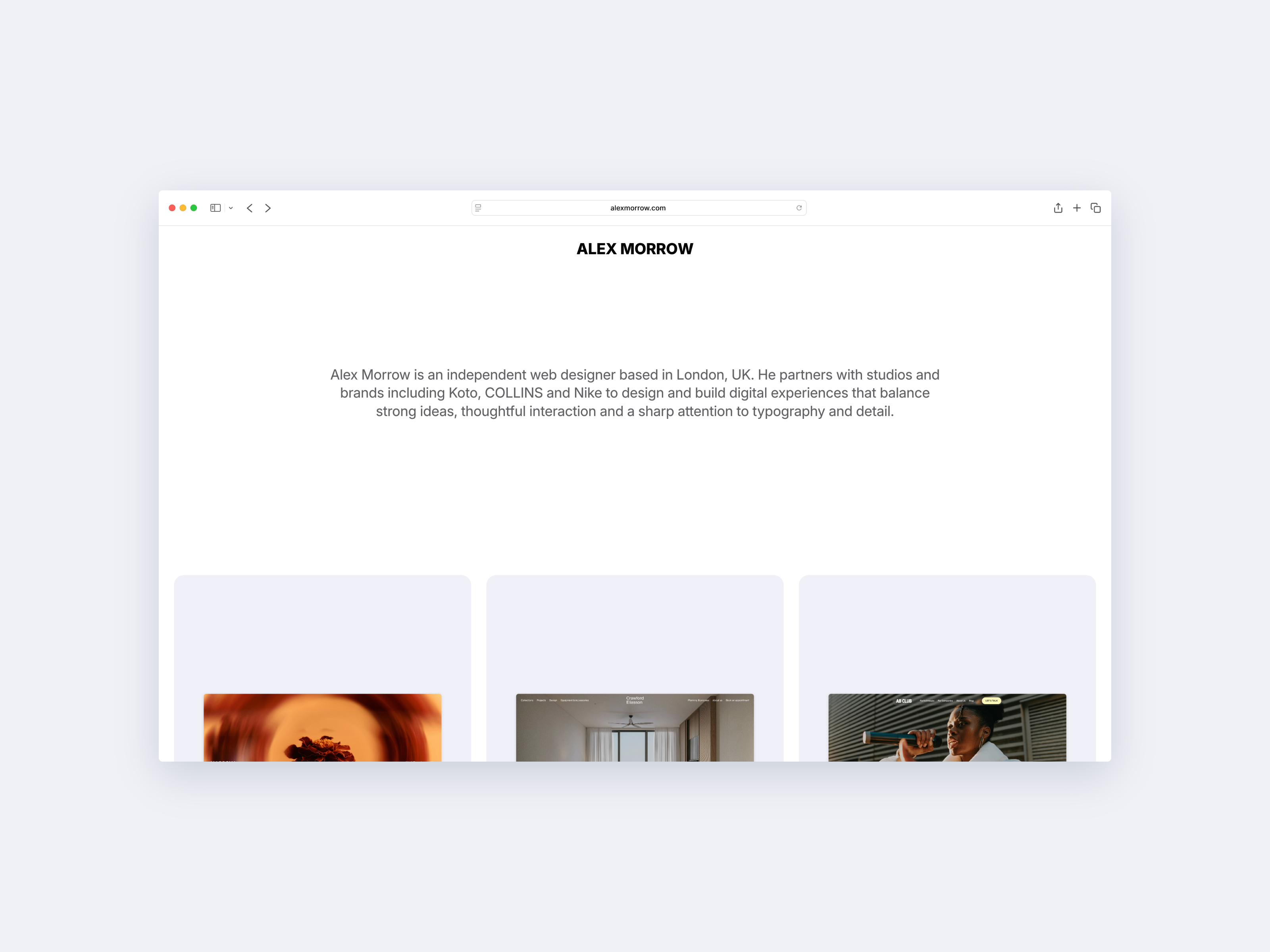 Alex Morrow — Free Web Designer Portfolio Template for Framer preview