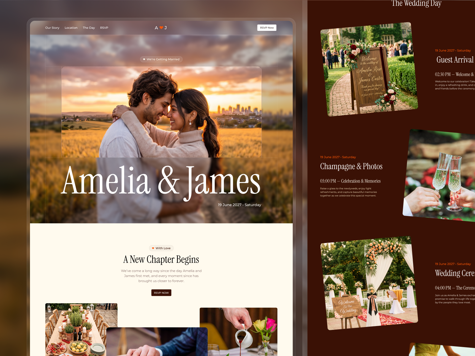 Amelia &amp; James — Free Events Framer Template preview