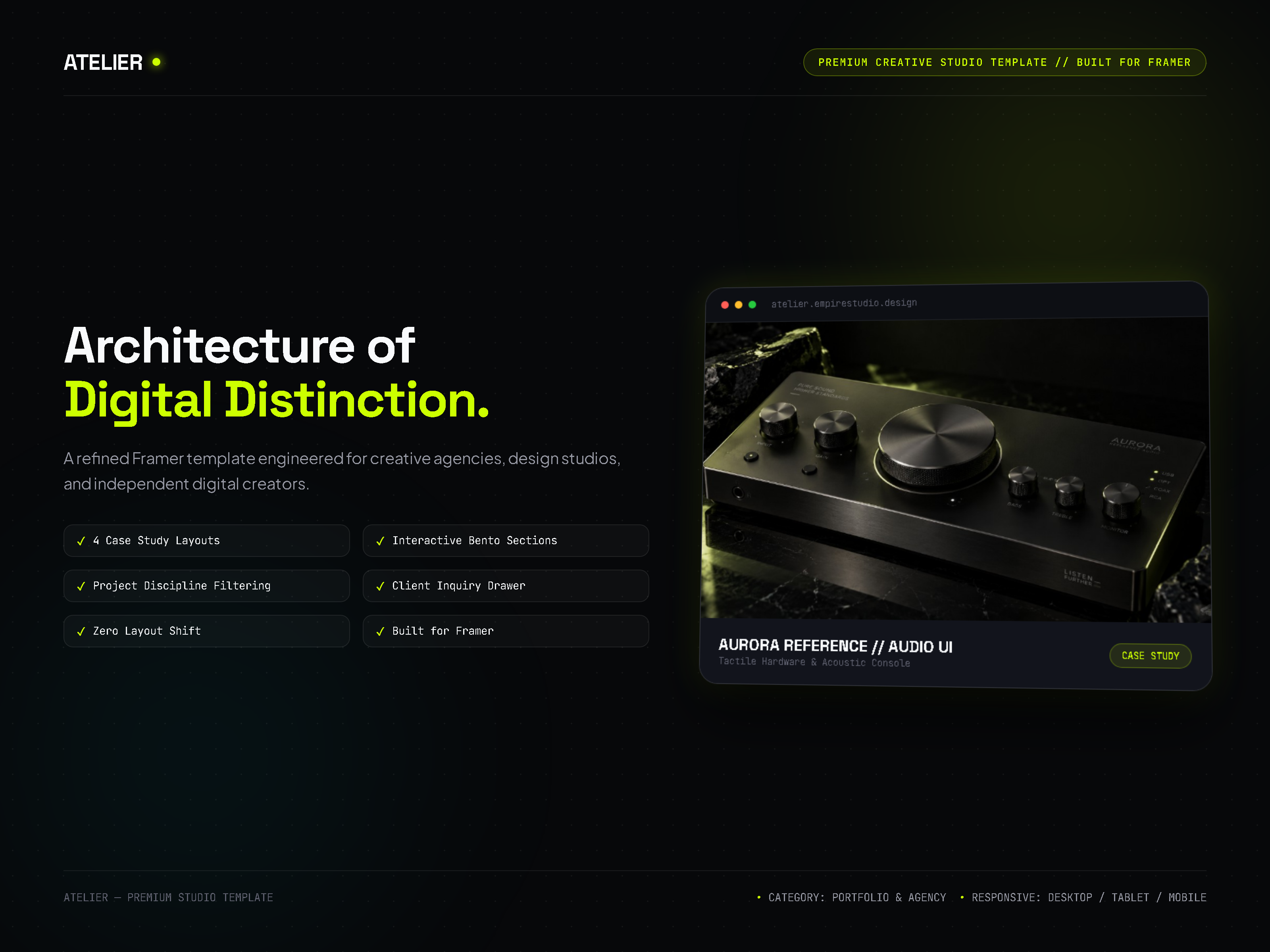 ATELIER Studio: Free Portfolio Website Template by Empire Studio — Free Portfolio Framer Template preview