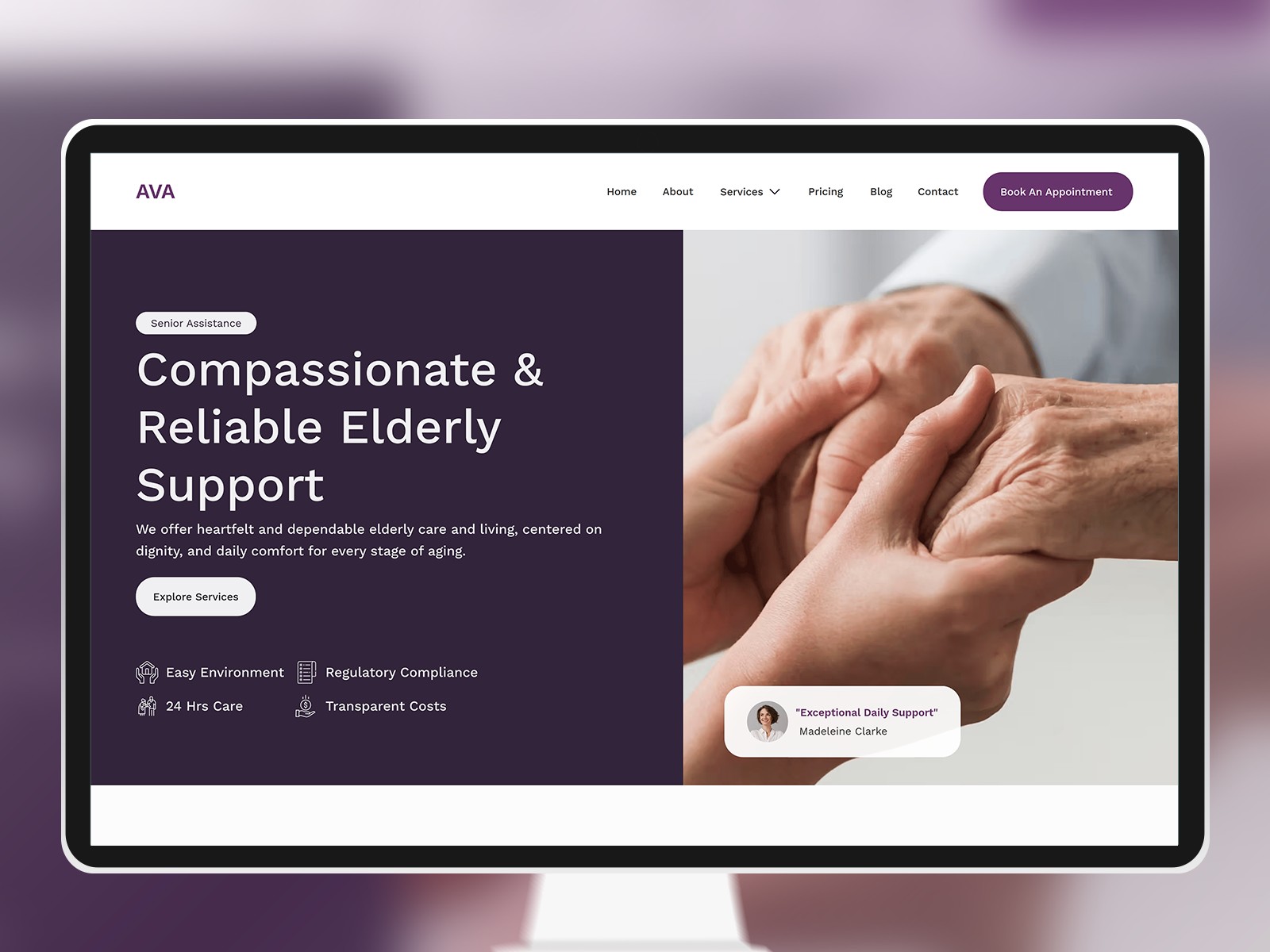 Ava Senior Care: Free Health Website Template by Outumn — Free Healthcare Framer Template preview