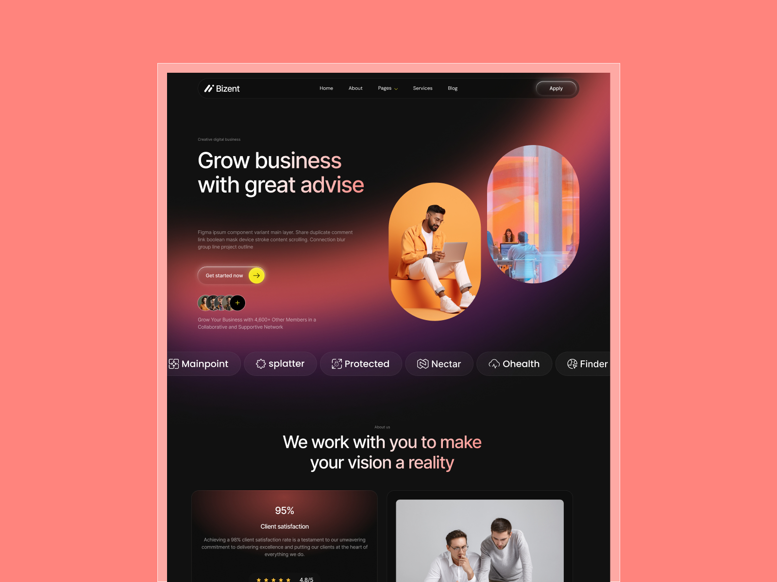Bizent — Free Business Consultation Framer Template preview