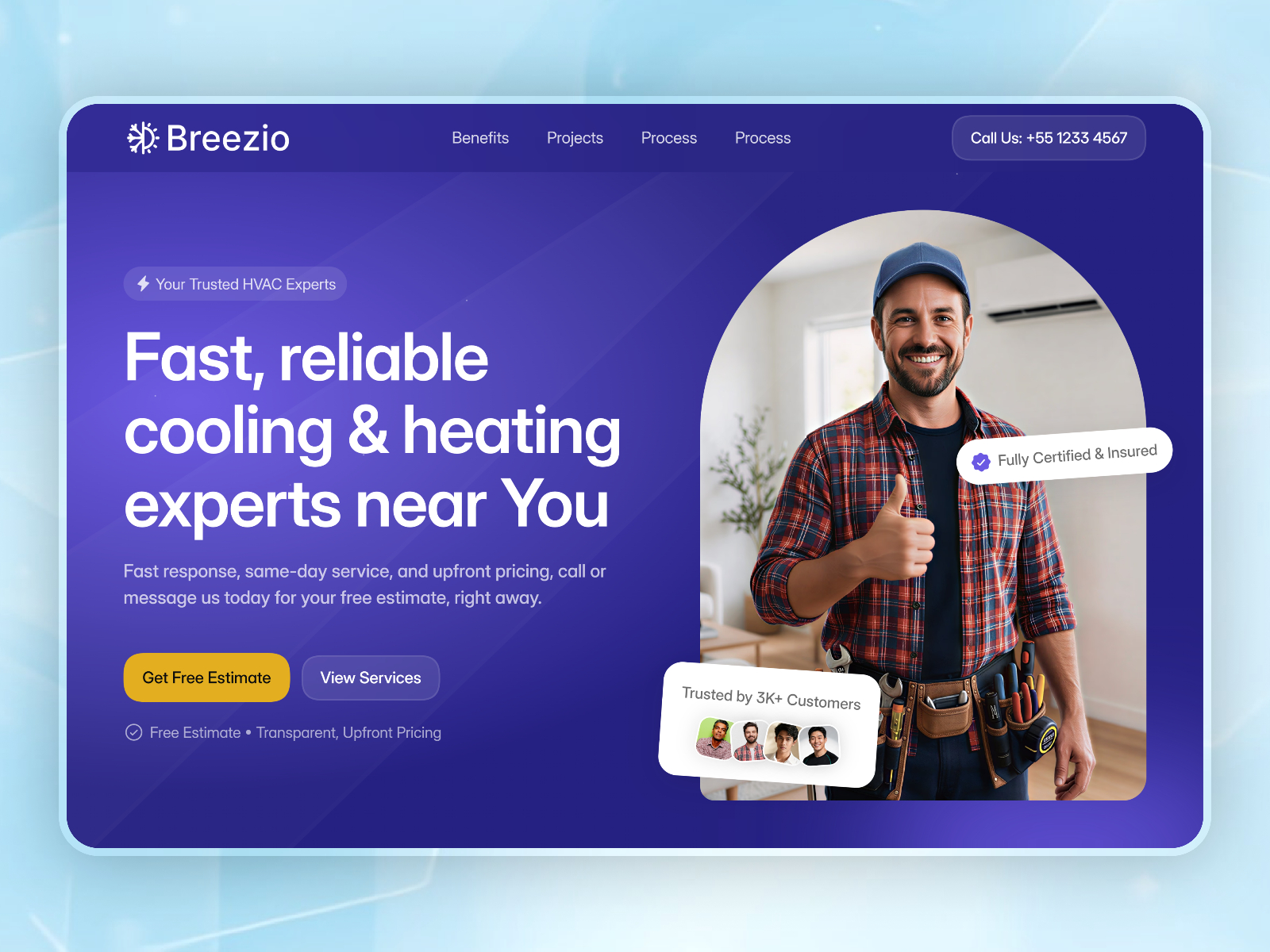 Breezio — Free Home Services Framer Template preview