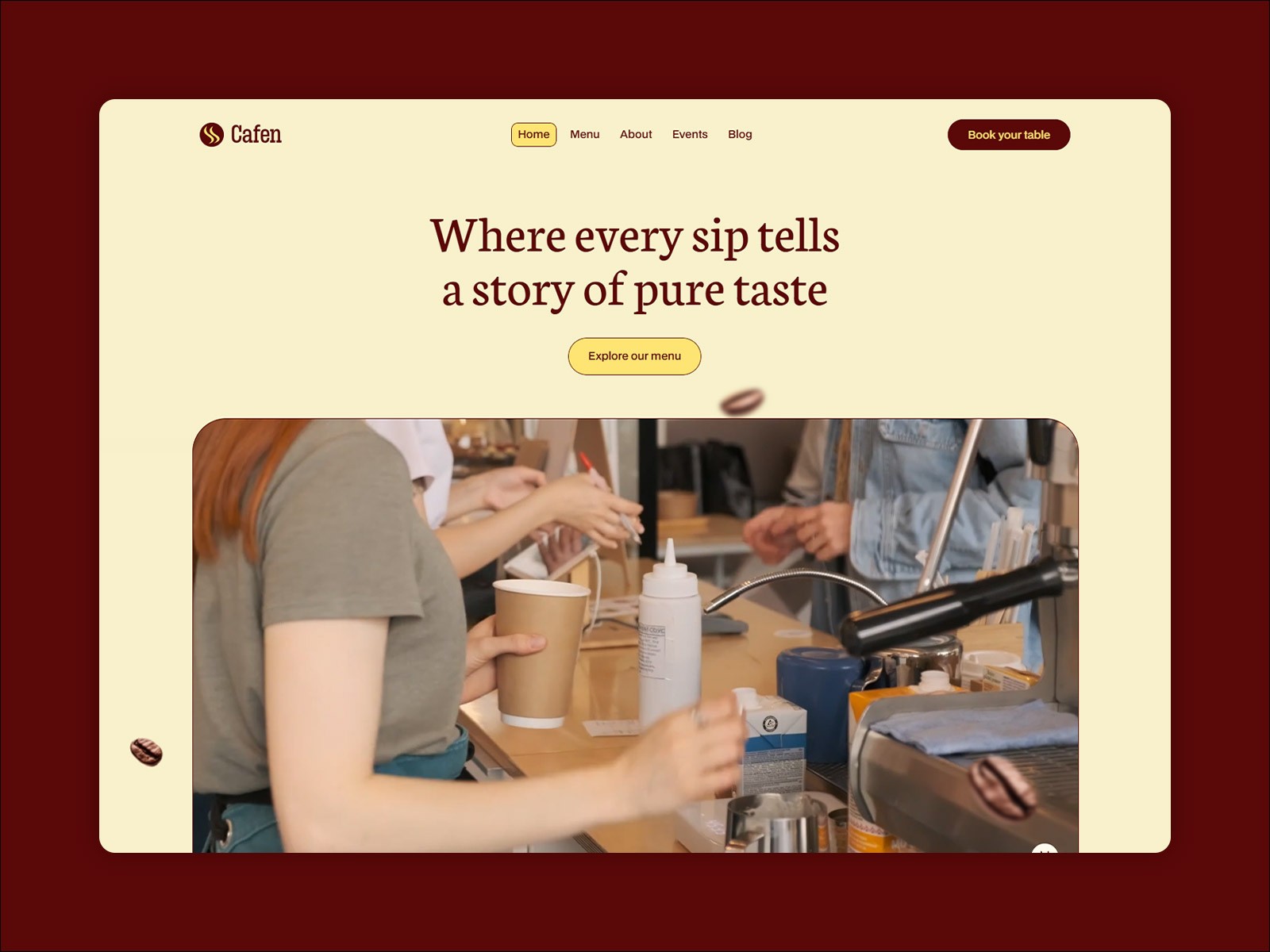 Cafen — Free Restaurant Framer Template preview