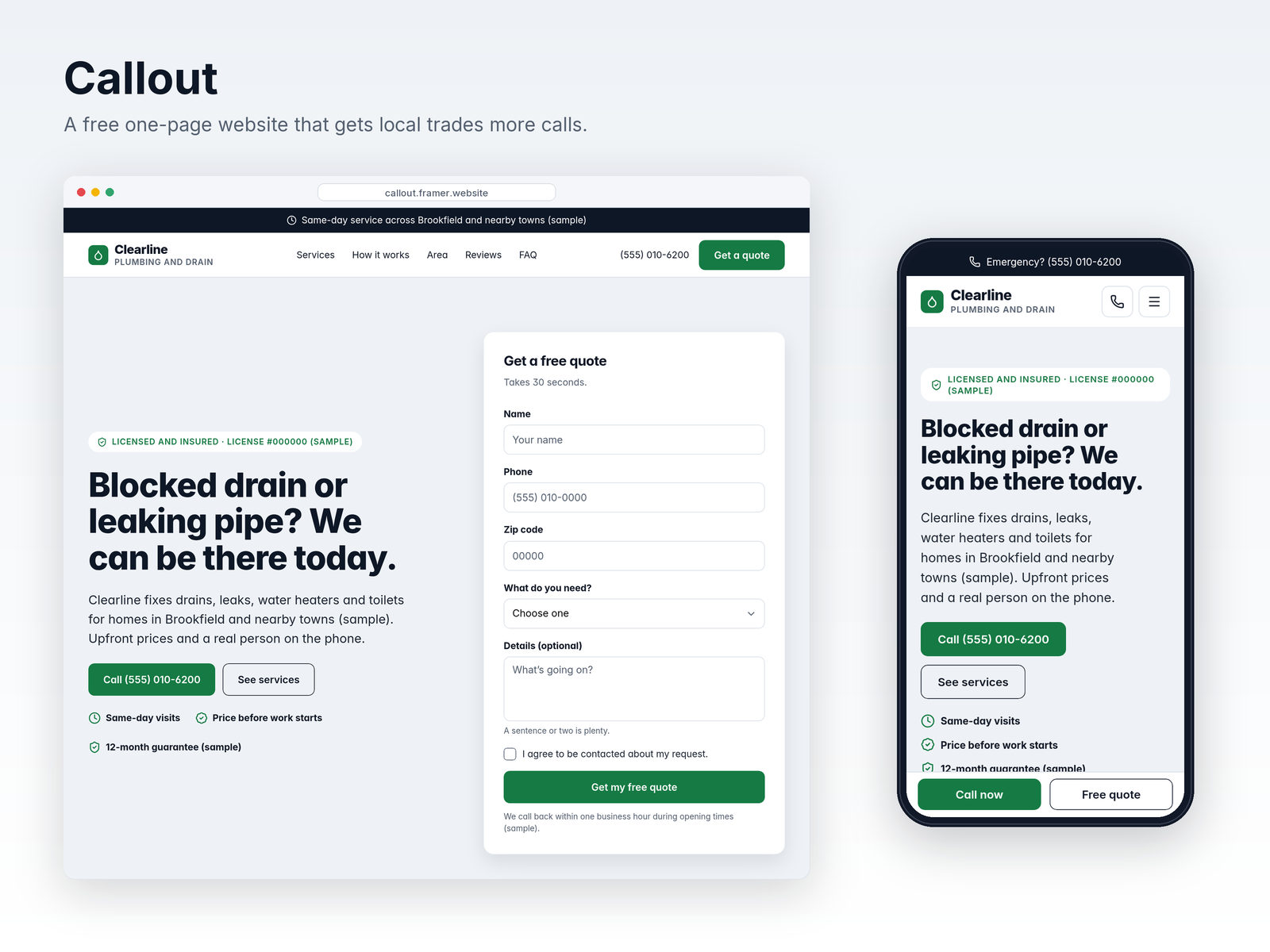 Callout — Free Landing Page Template for Framer preview