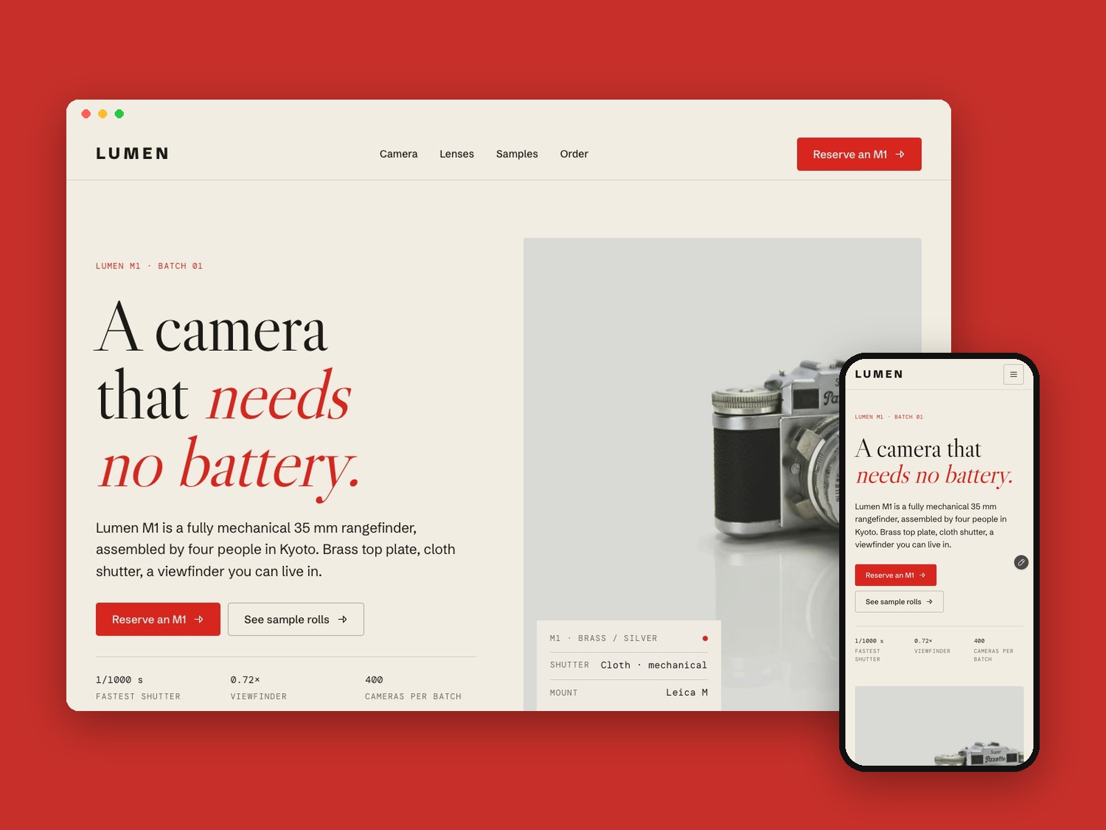 Camera Brand Site — Free Landing Page Template for Framer preview