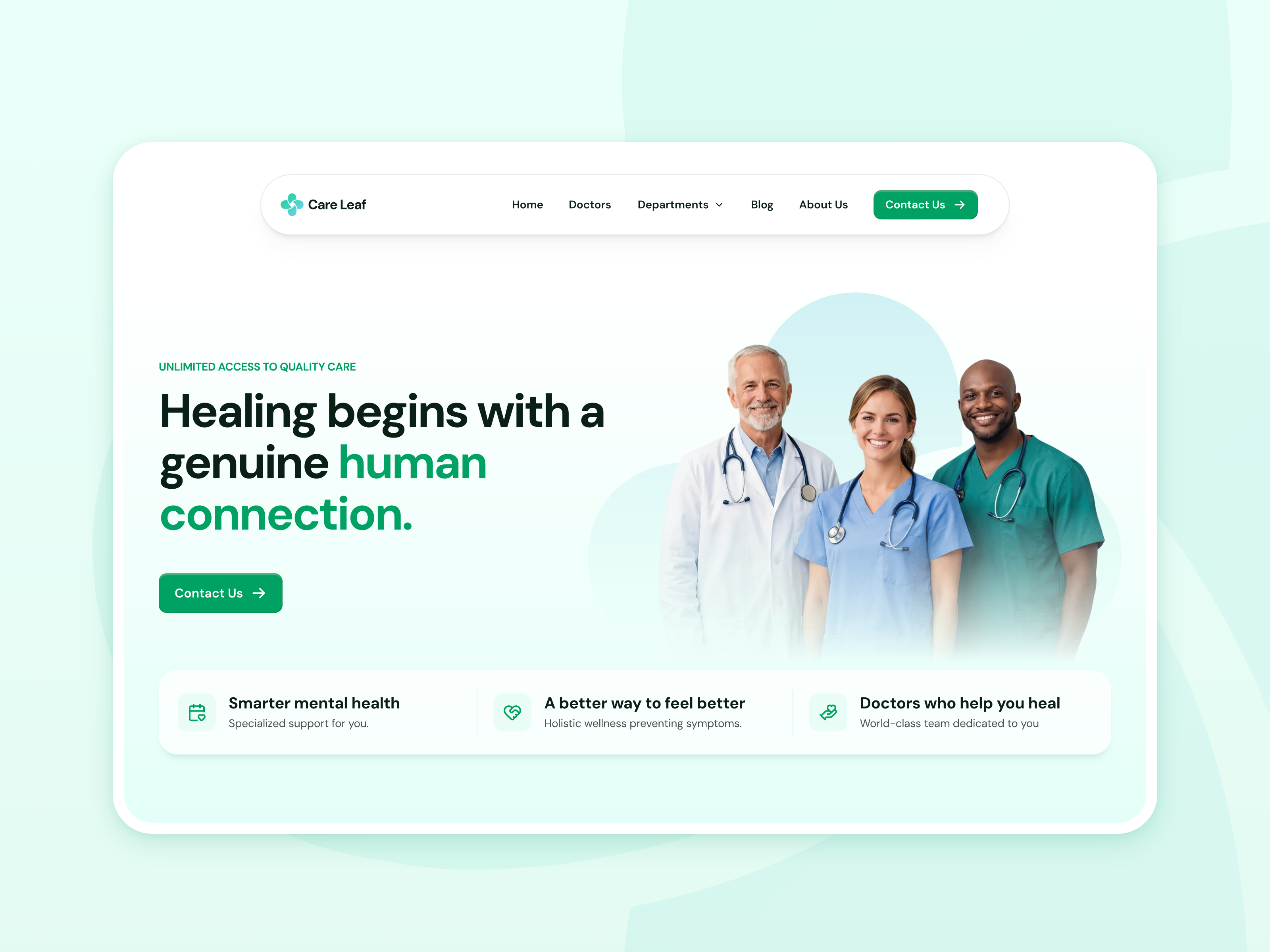 Care Leaf — Free Healthcare Template for Framer by Chi Boyce preview