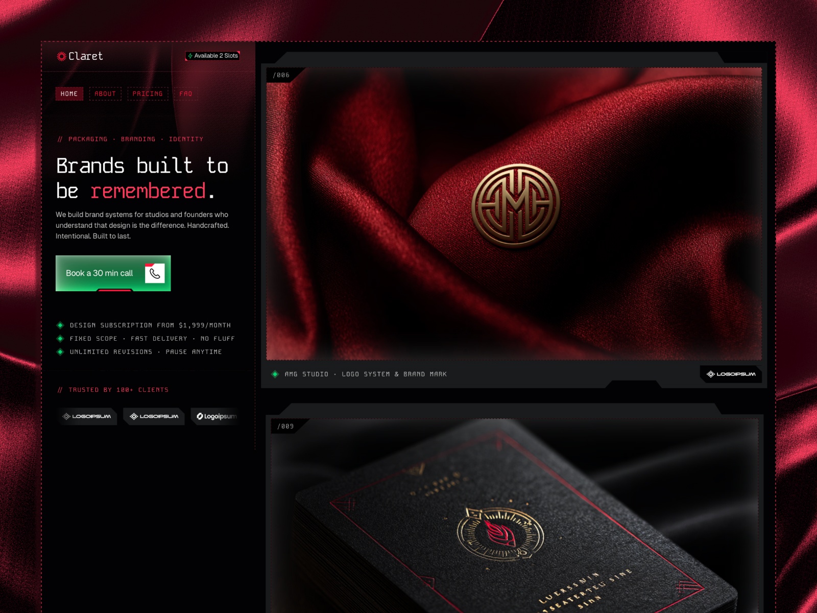 Claret — Free Creative Agency Framer Template preview