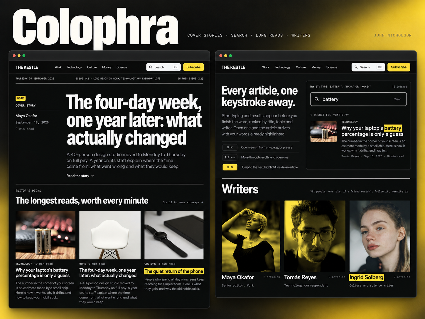 Colophra — Free Blog Template for Framer preview