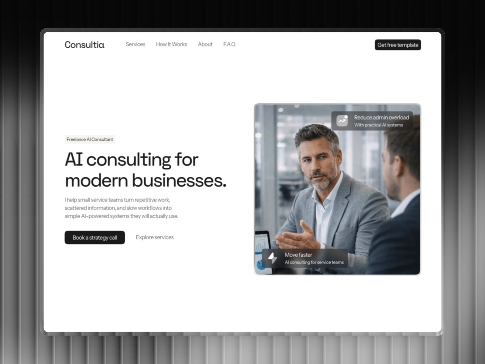 Consultia – Free AI Consultant & Freelancer Framer Template preview