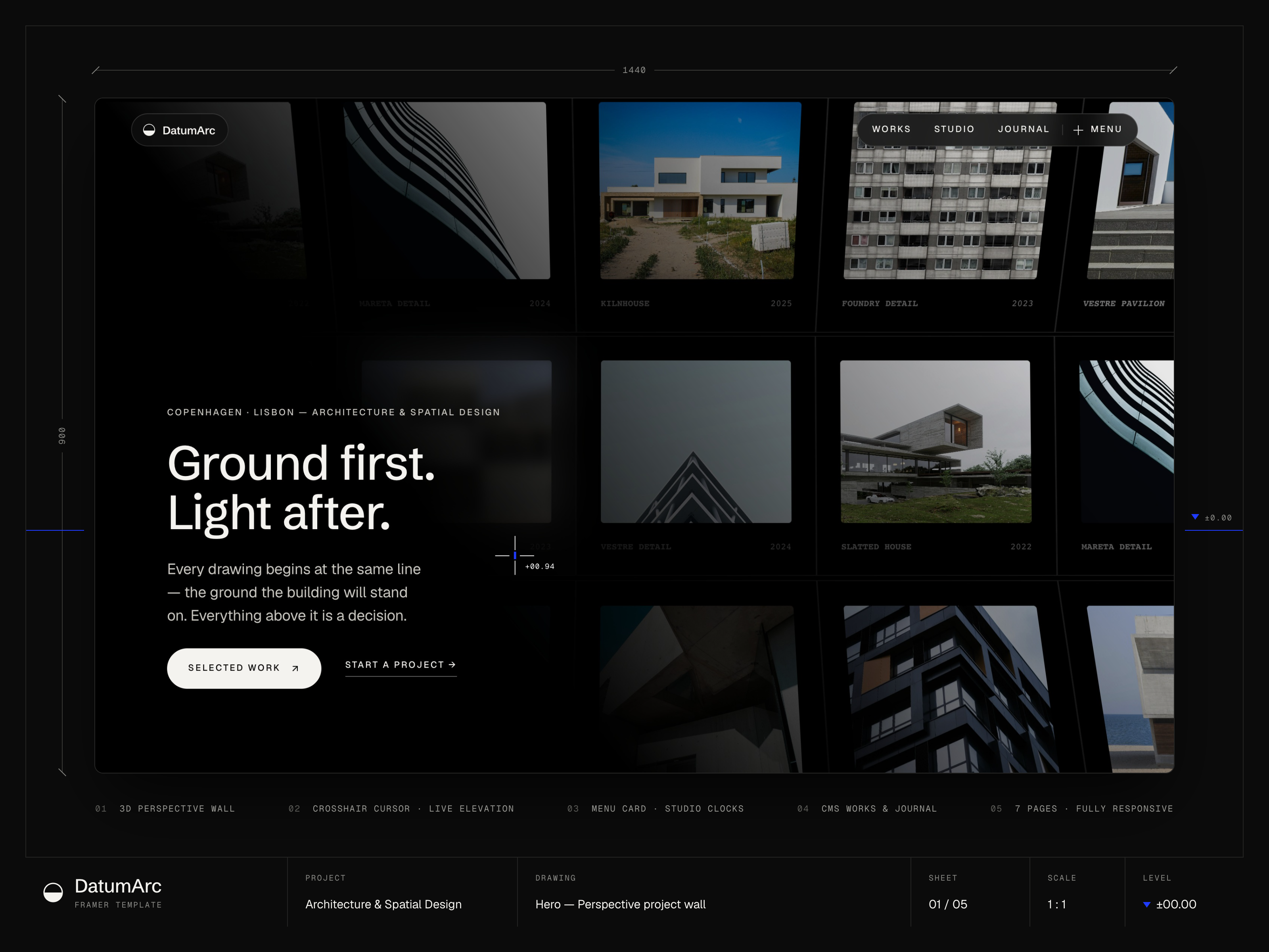 DatumArc — Free Architecture Template for Framer preview