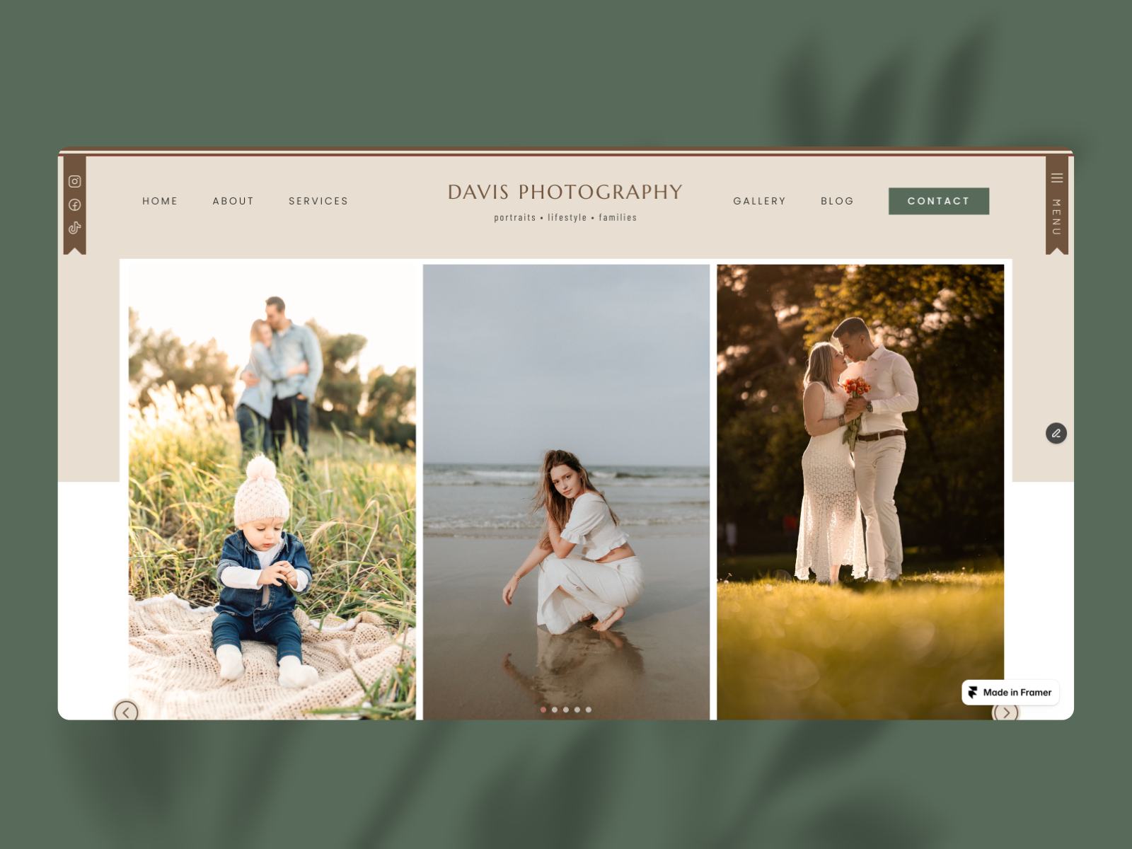 Davis Photos — Free Blog Website Template by Troy Miller — Free Portfolio Template for Framer by Troy Miller preview