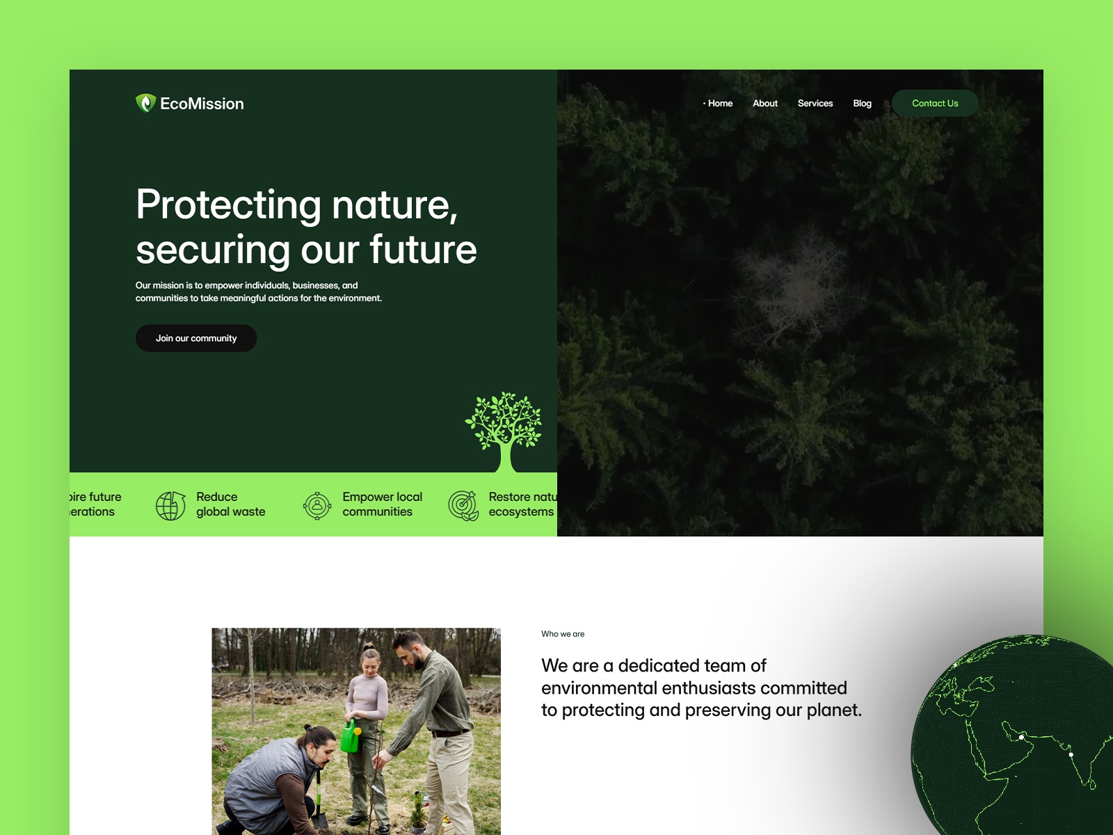 EcoMission — Free Environmental NGO Framer Template preview