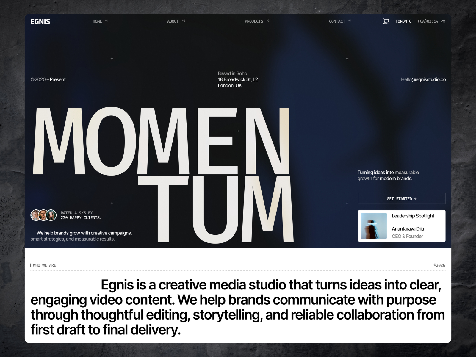 Egnis — Free Film & Video Portfolio Framer Template preview