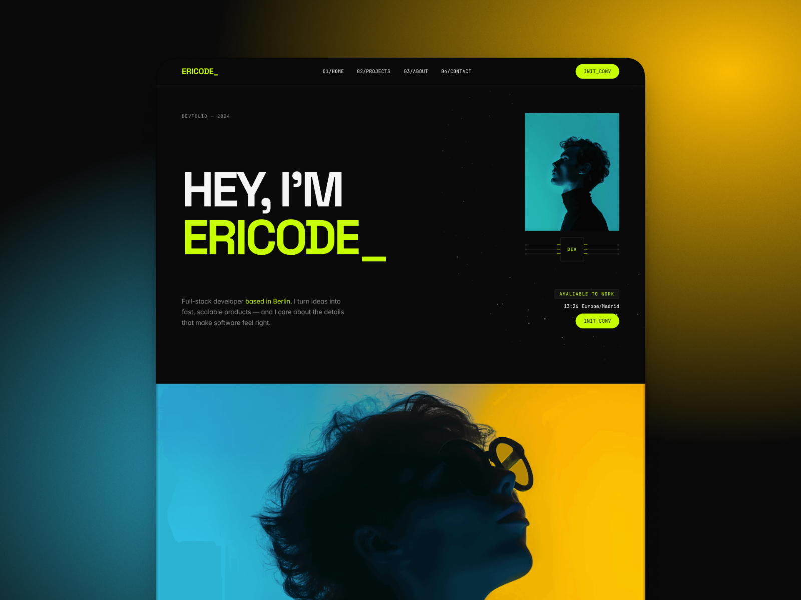 Ericode — Free Developer Portfolio Framer Template preview