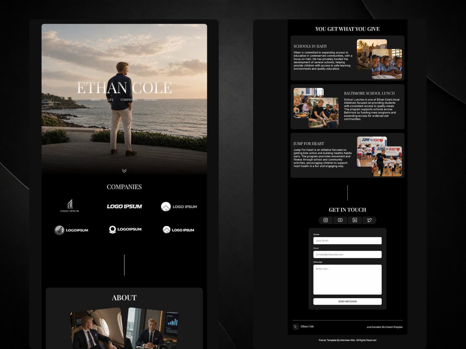 Exec Bio — Free Landing Page Framer Template preview