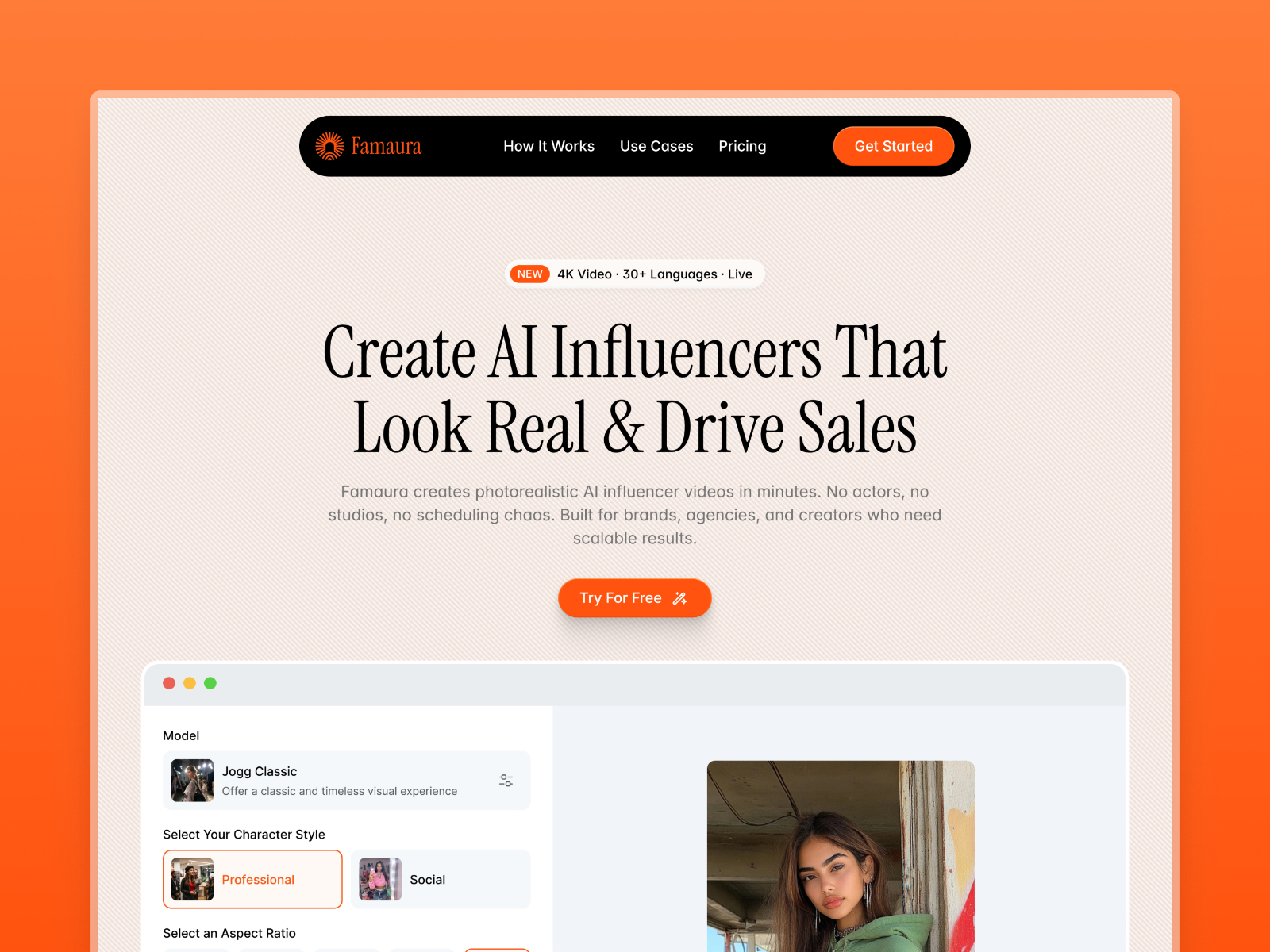 Famaura — Free AI Influencer Platform Framer Template preview