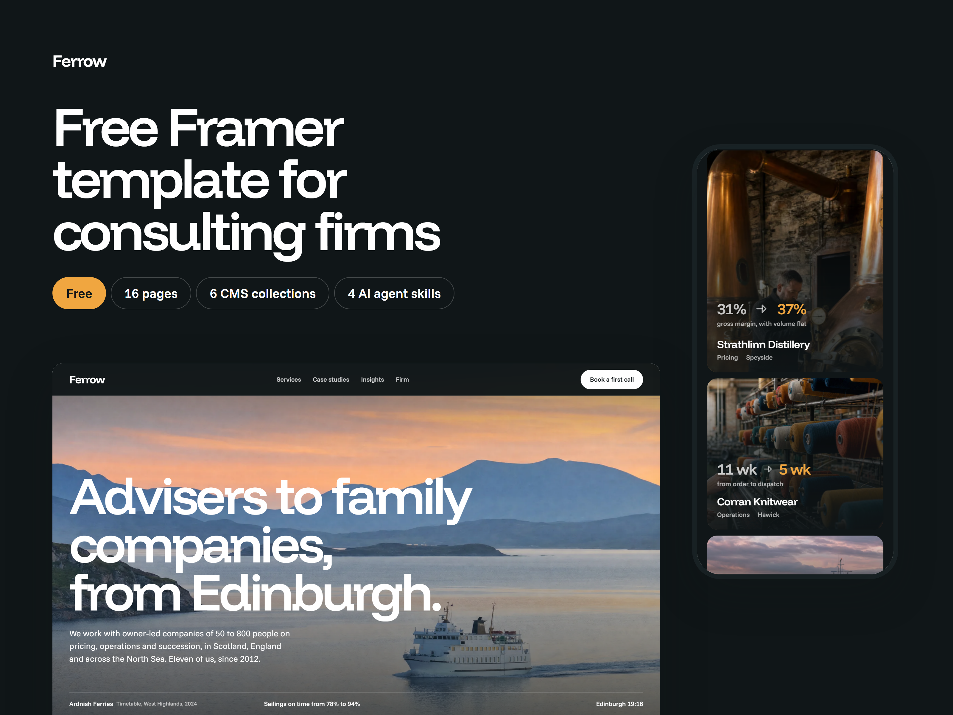 Ferrow — Free Consulting Template for Framer preview