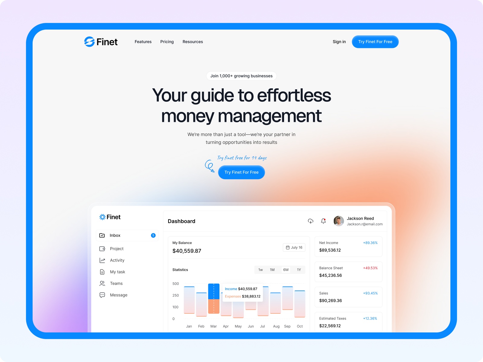 Finez — Free SaaS Framer Template preview
