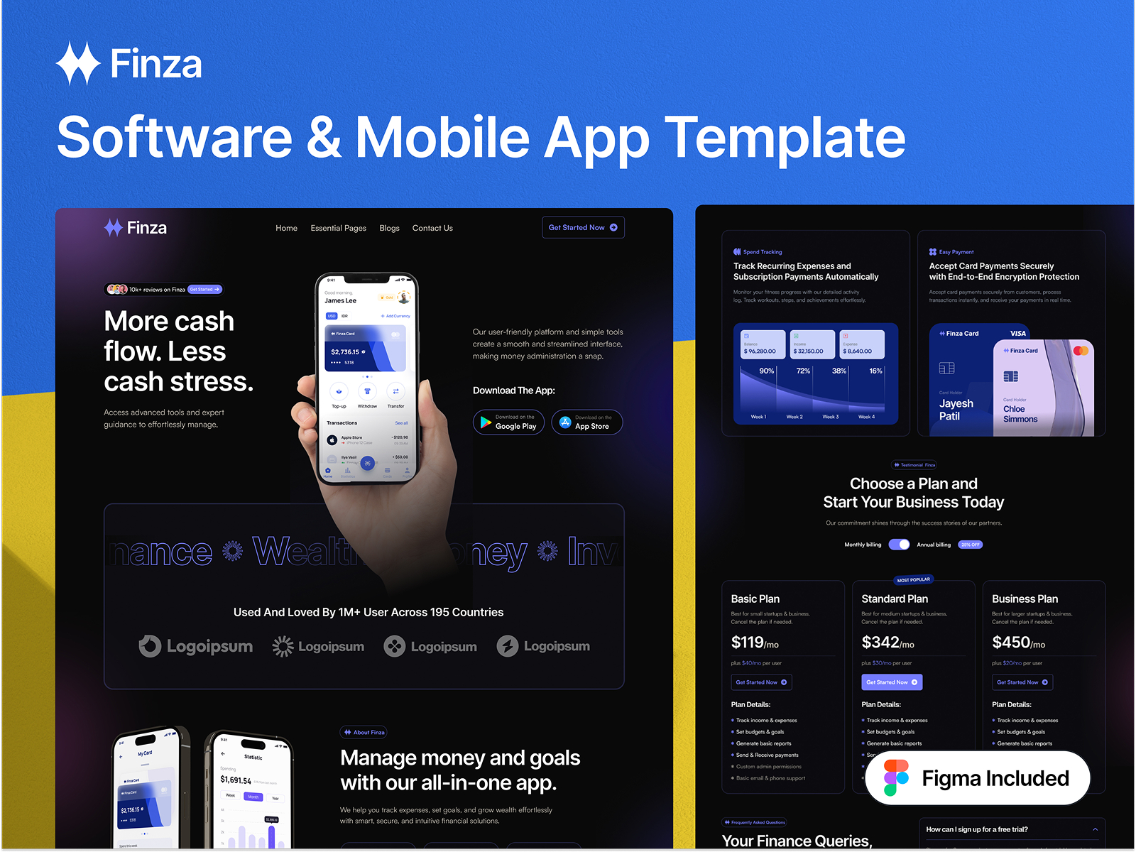 Finza — Free SaaS App Framer Template preview