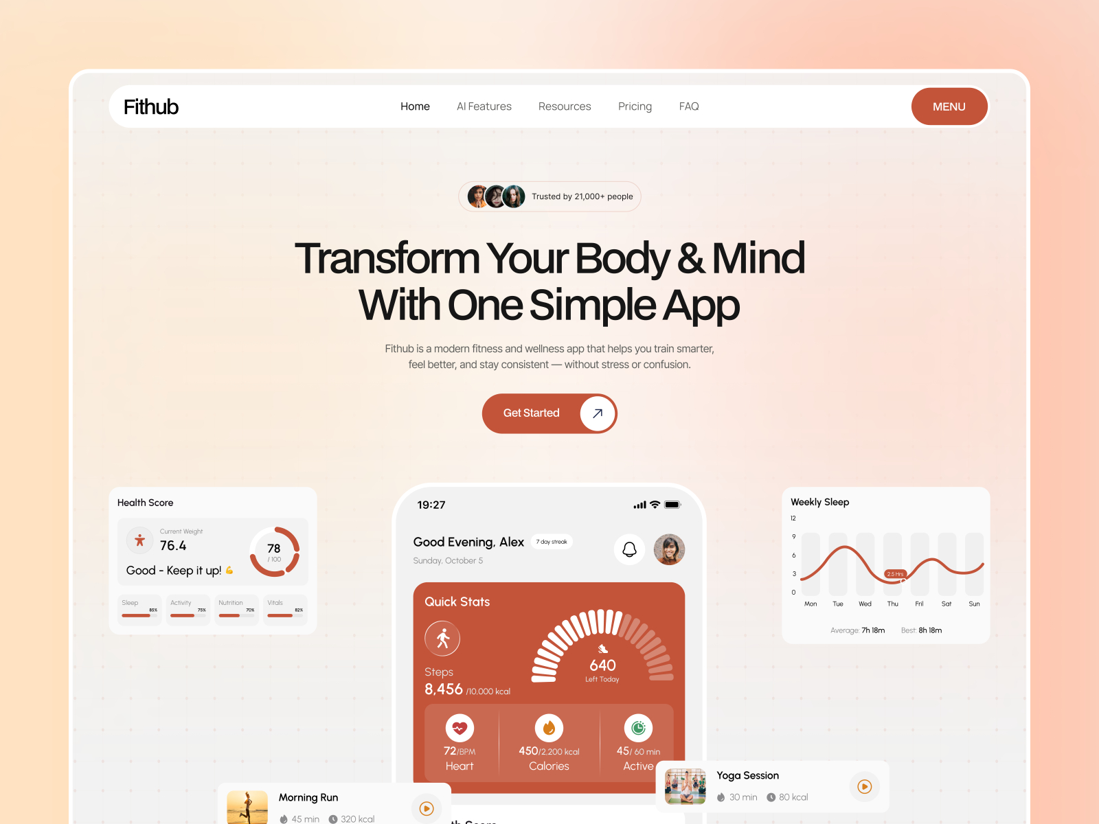 Fithub — Free Fitness App Framer Template preview
