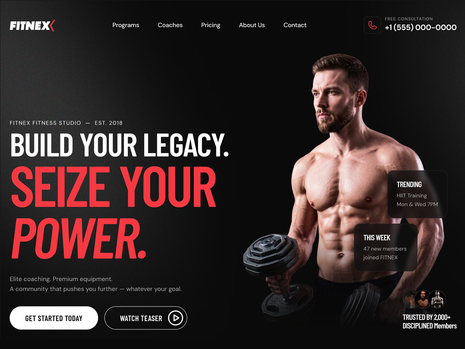 Fitnex Lite Gym — Free Fitness Template for Framer preview