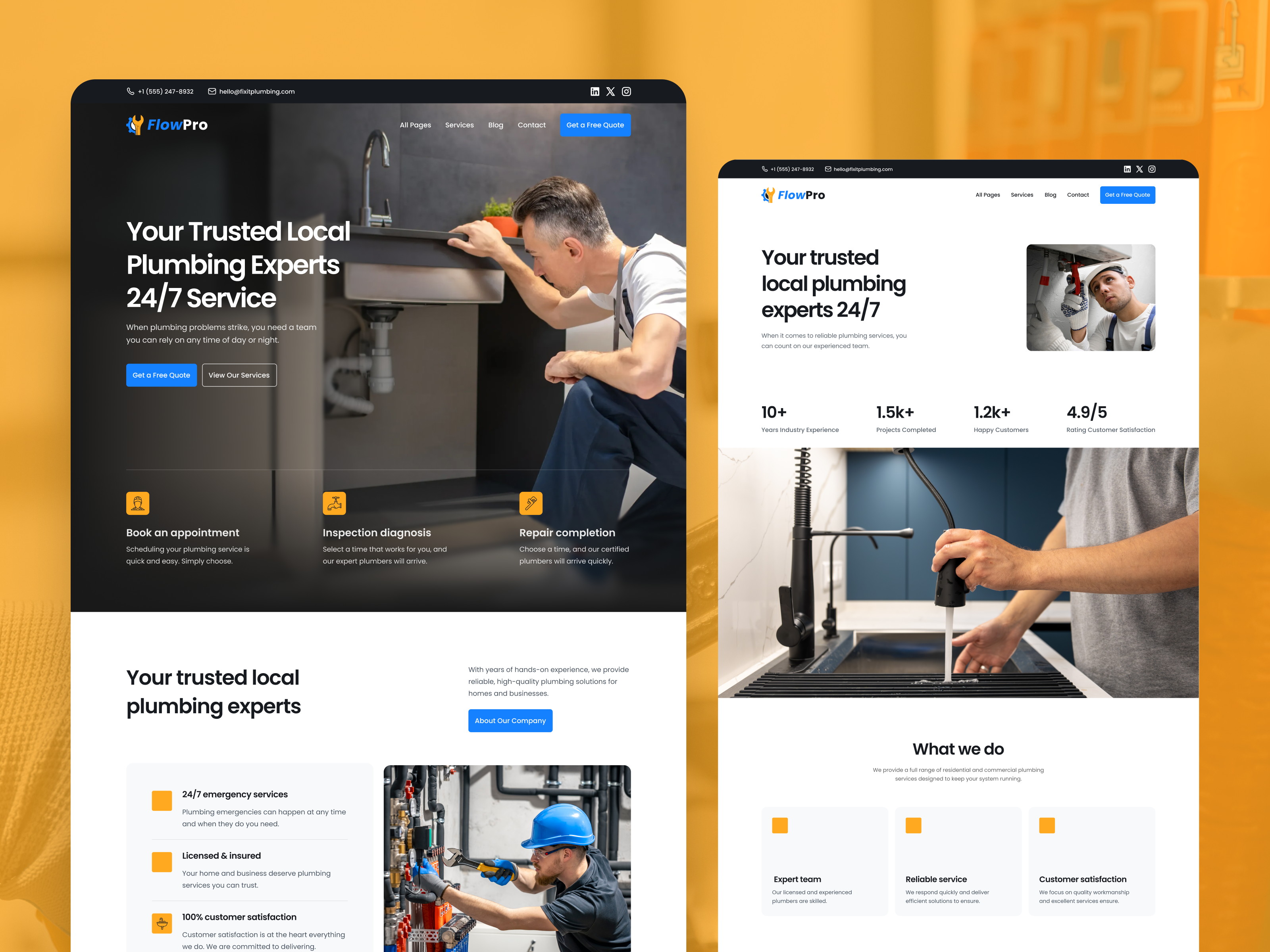 FlowPro — Free Home Services Framer Template preview