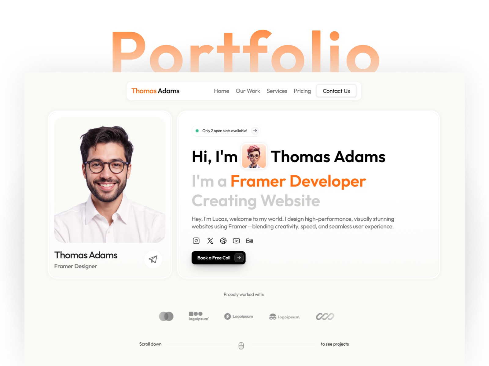 Folioxa — Free Portfolio Framer Template preview