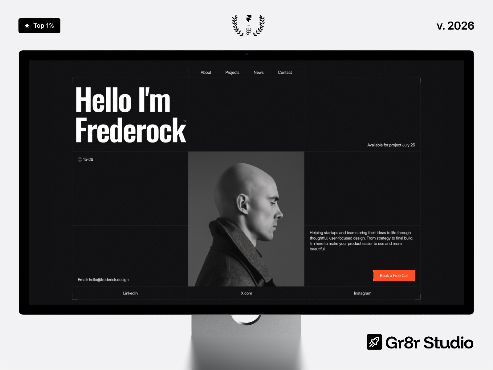 Frederock — Free Personal Portfolio Framer Template preview