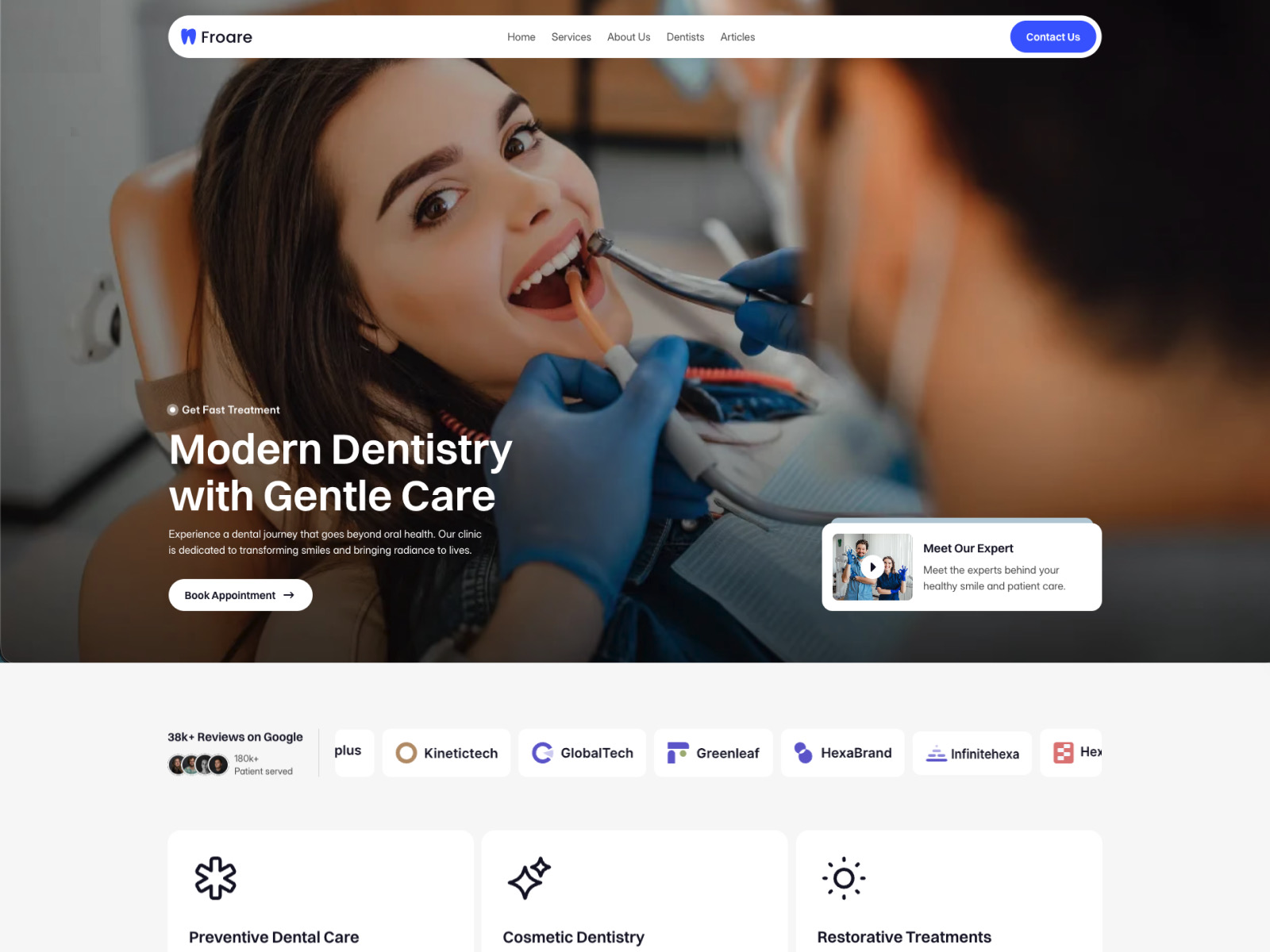 Froare – Free Dental Clinic Framer Website Template preview