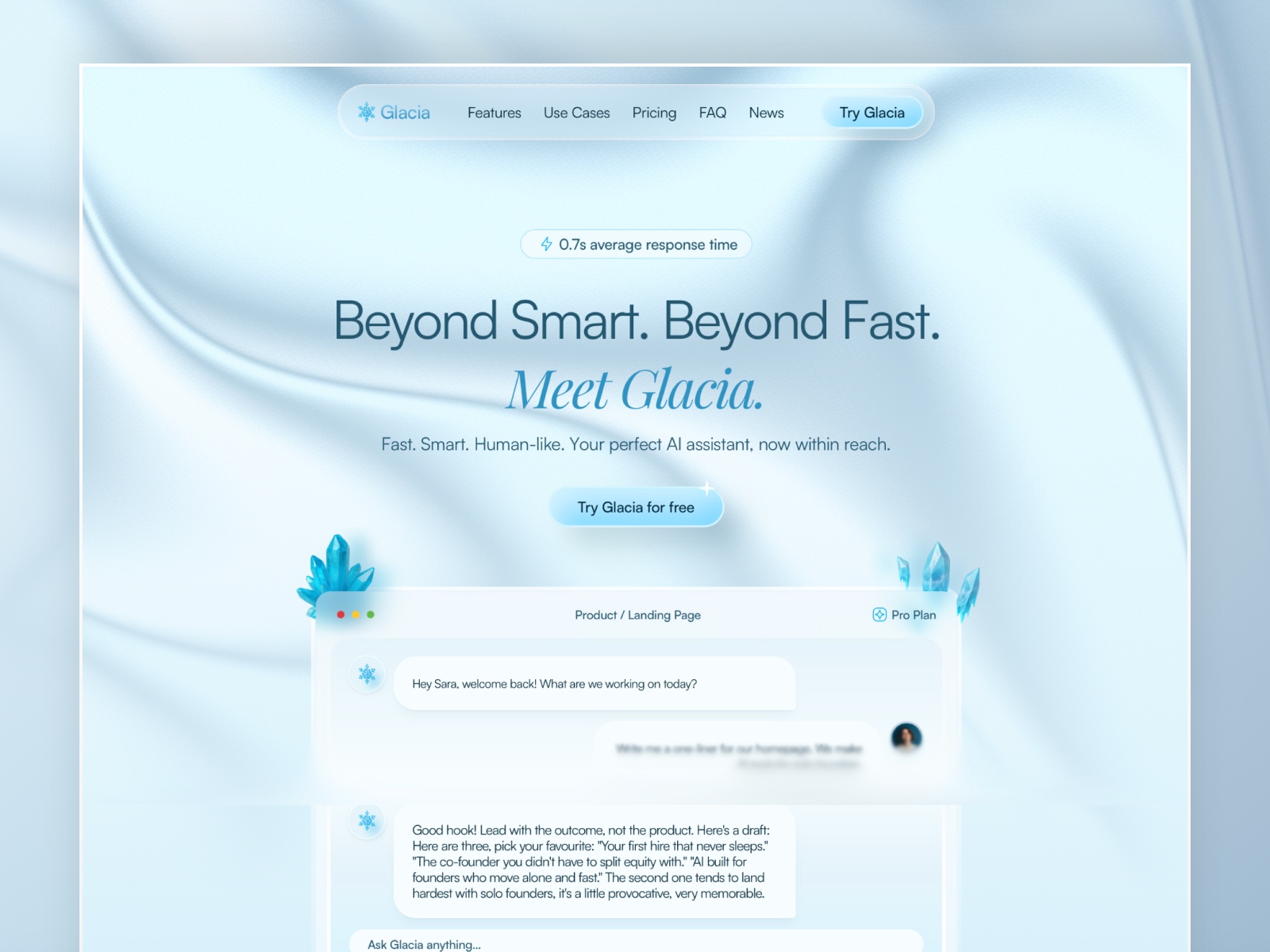 Glacia-LLM — Free Blog Framer Template preview