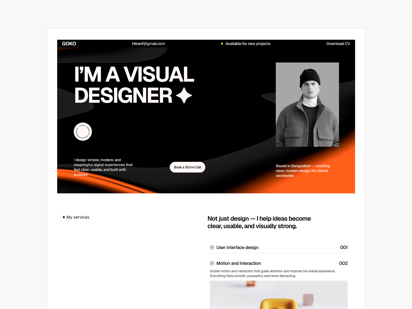 Goko — Free Digital Portfolio Framer Template preview