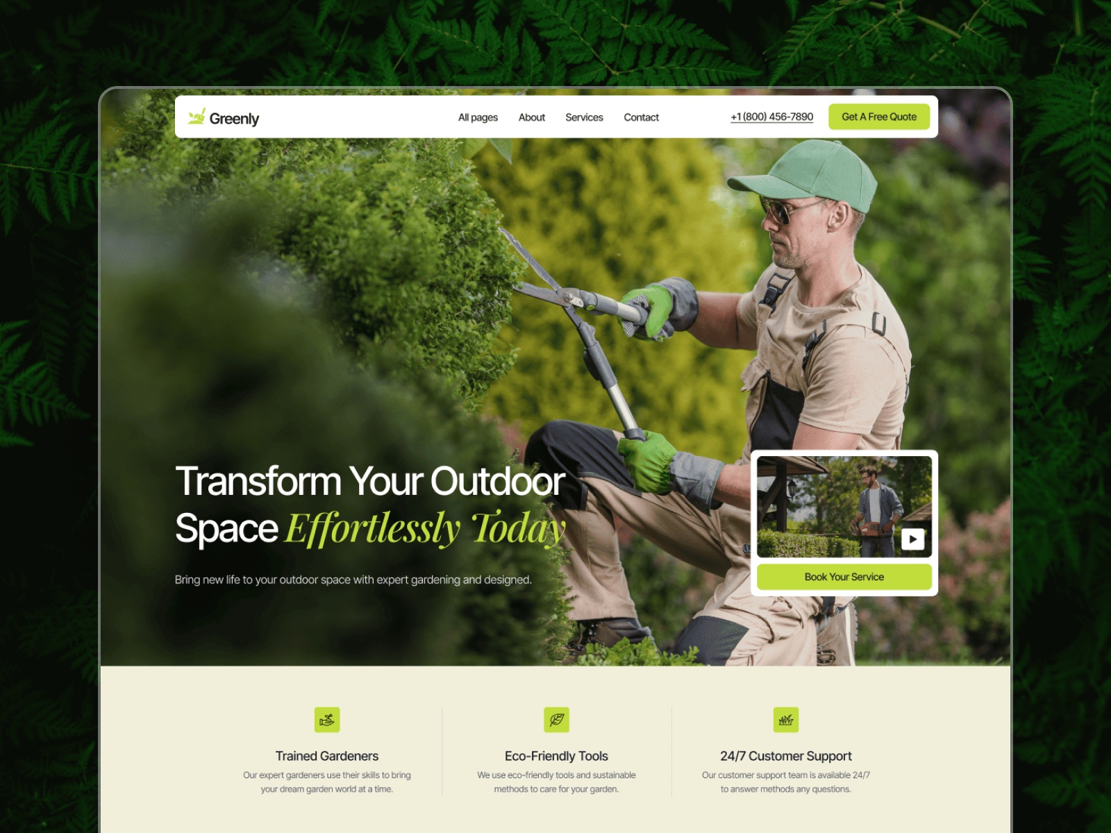 Greenly — Free Landscaping Business Framer Template preview