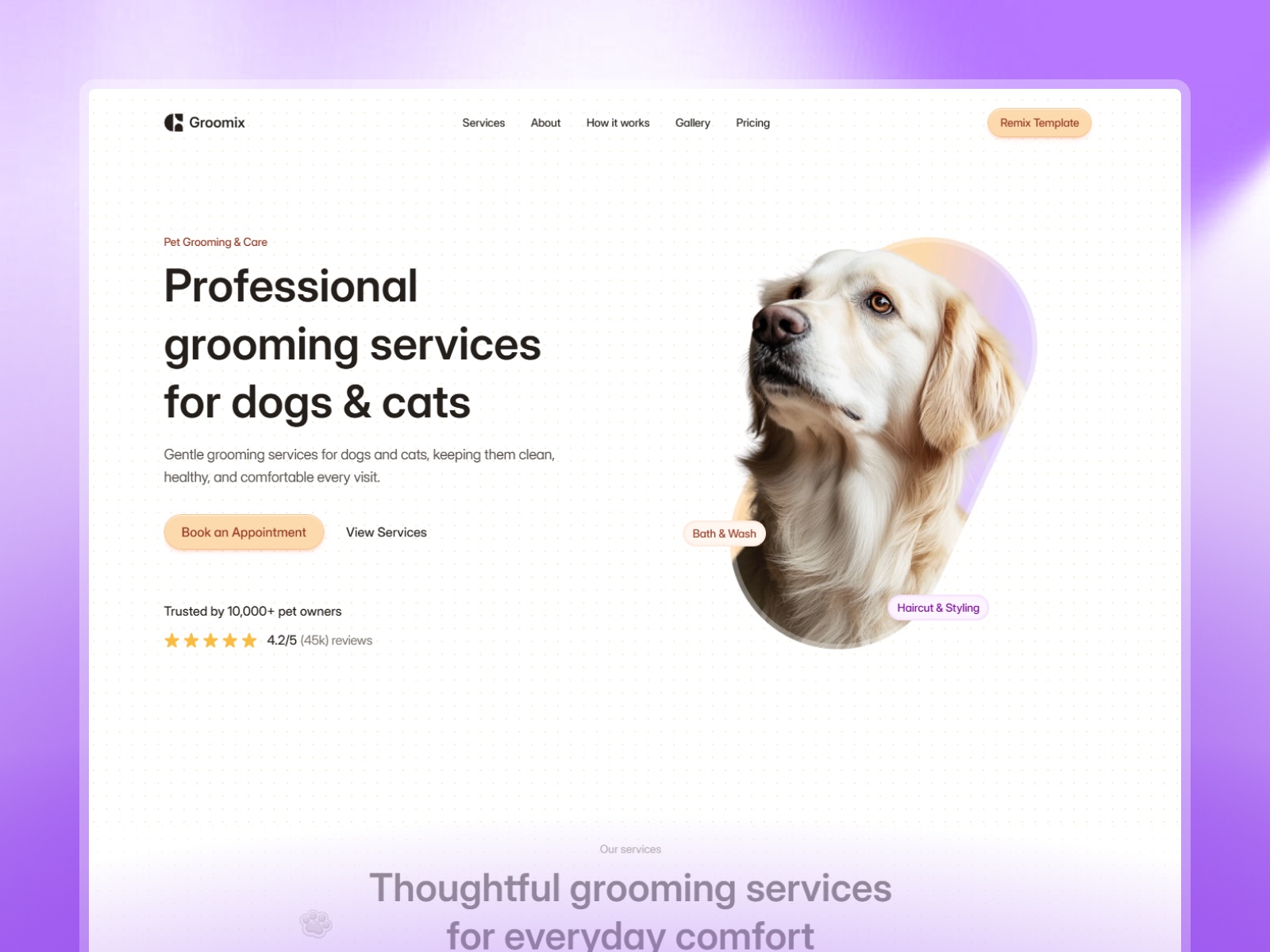 Groomix — Free Landing Page Framer Template preview