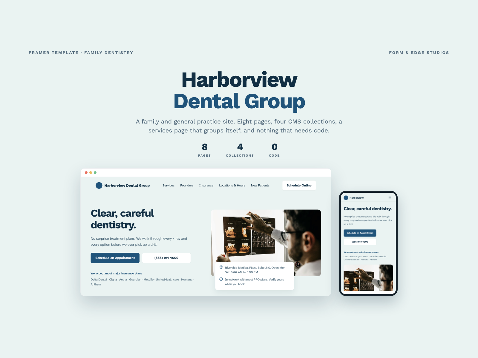 Harborview — Free Dental Template for Framer preview
