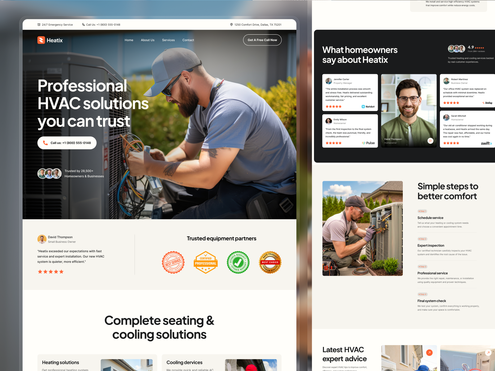 Heatix — Free Home Services Template for Framer preview