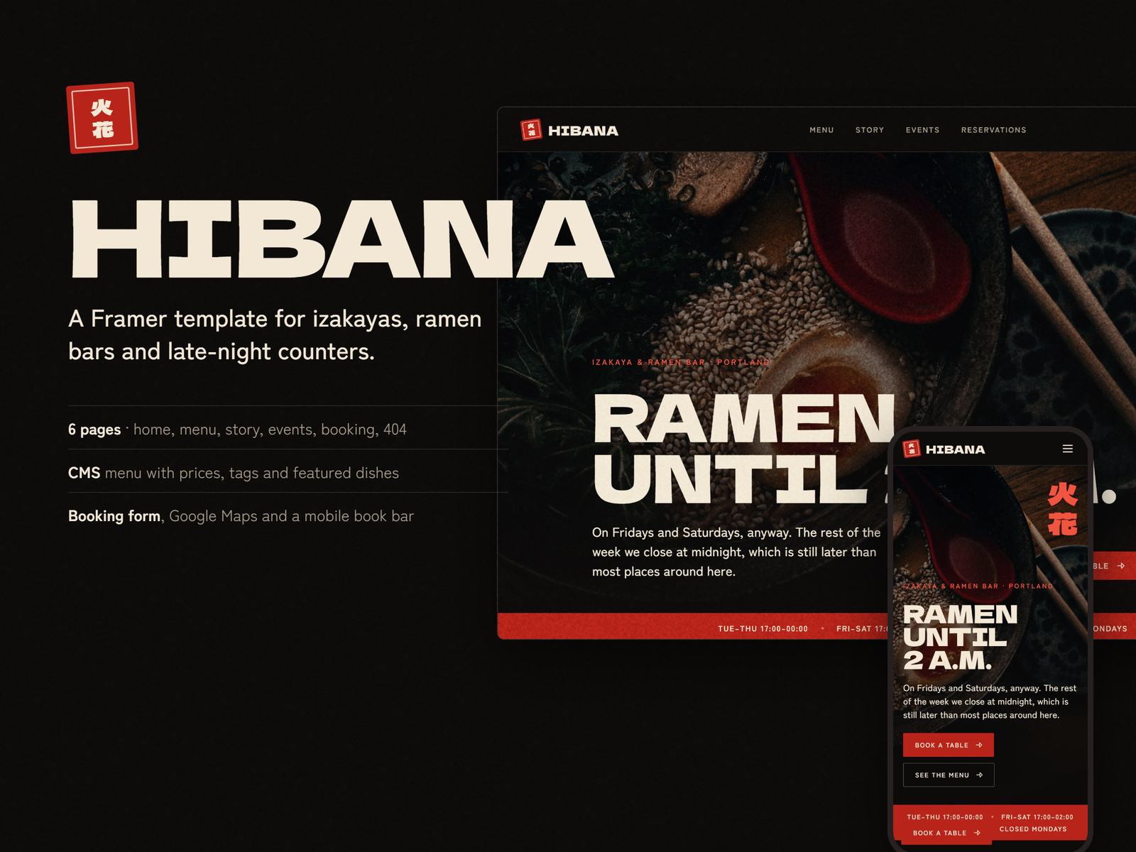Hibana — Free Food Template for Framer by Tunay Ozdemir preview