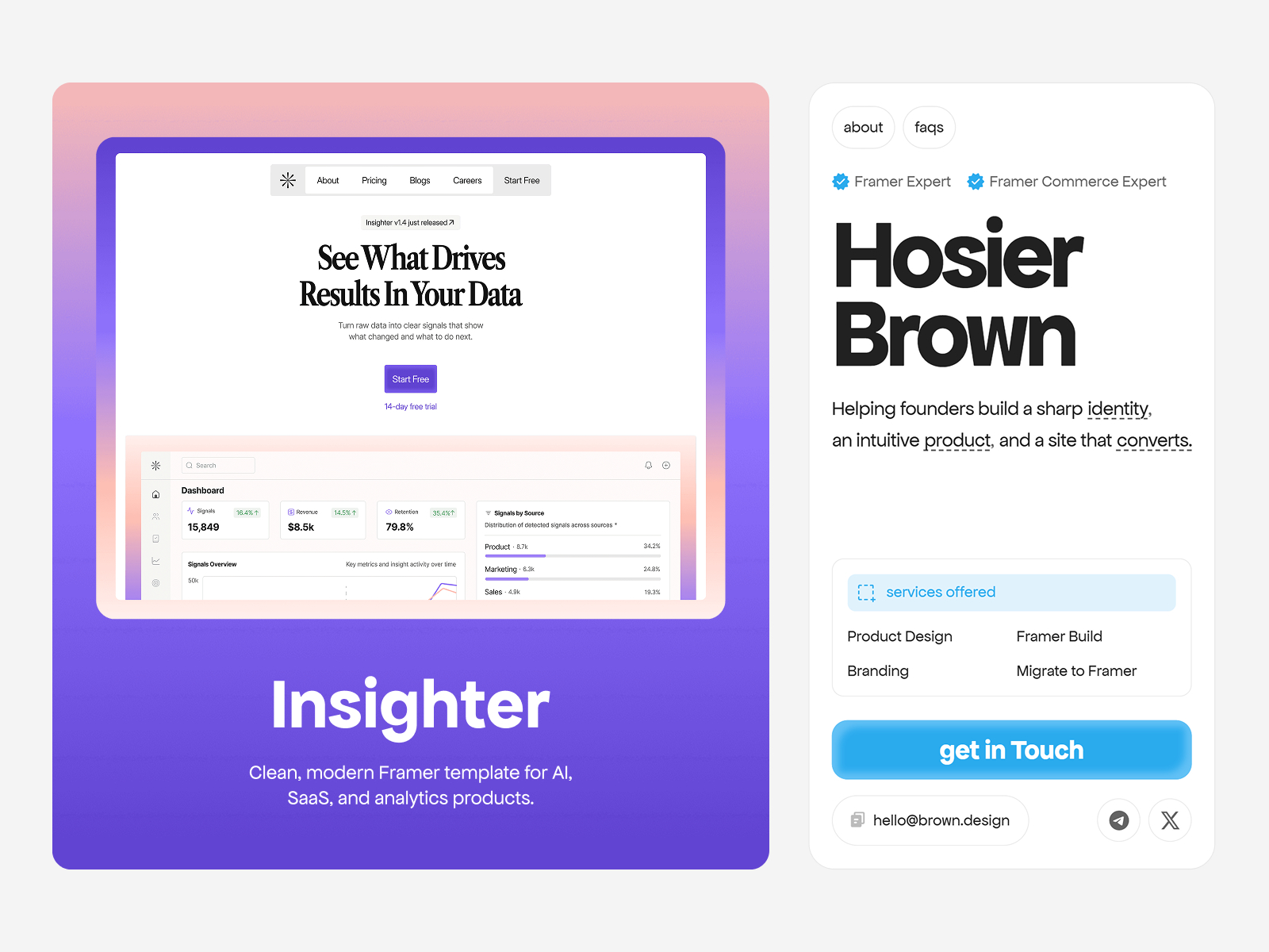 Hosier — Free Designer Portfolio Framer Template preview