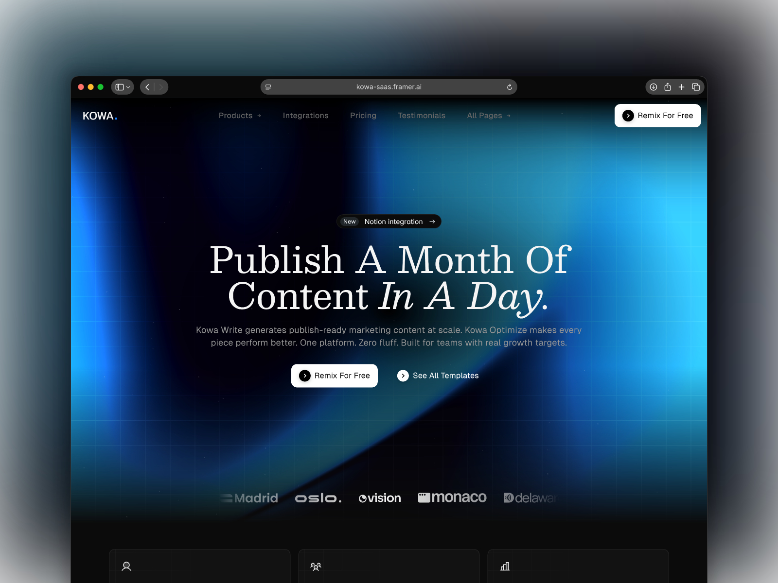 Kowa — Free SaaS Framer Template preview