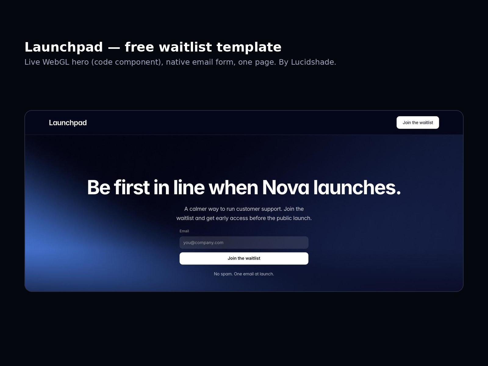 Launchpad Waitlist — Free Landing Page Template for Framer preview