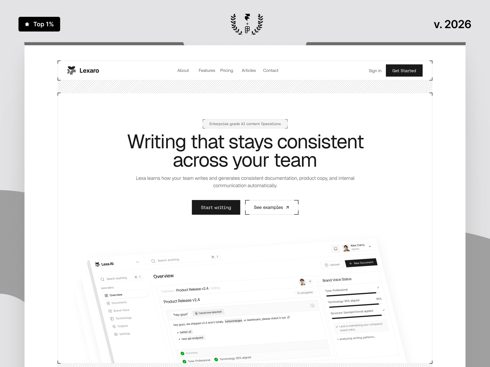 Lexaro — Free AI Writing SaaS Framer Template preview