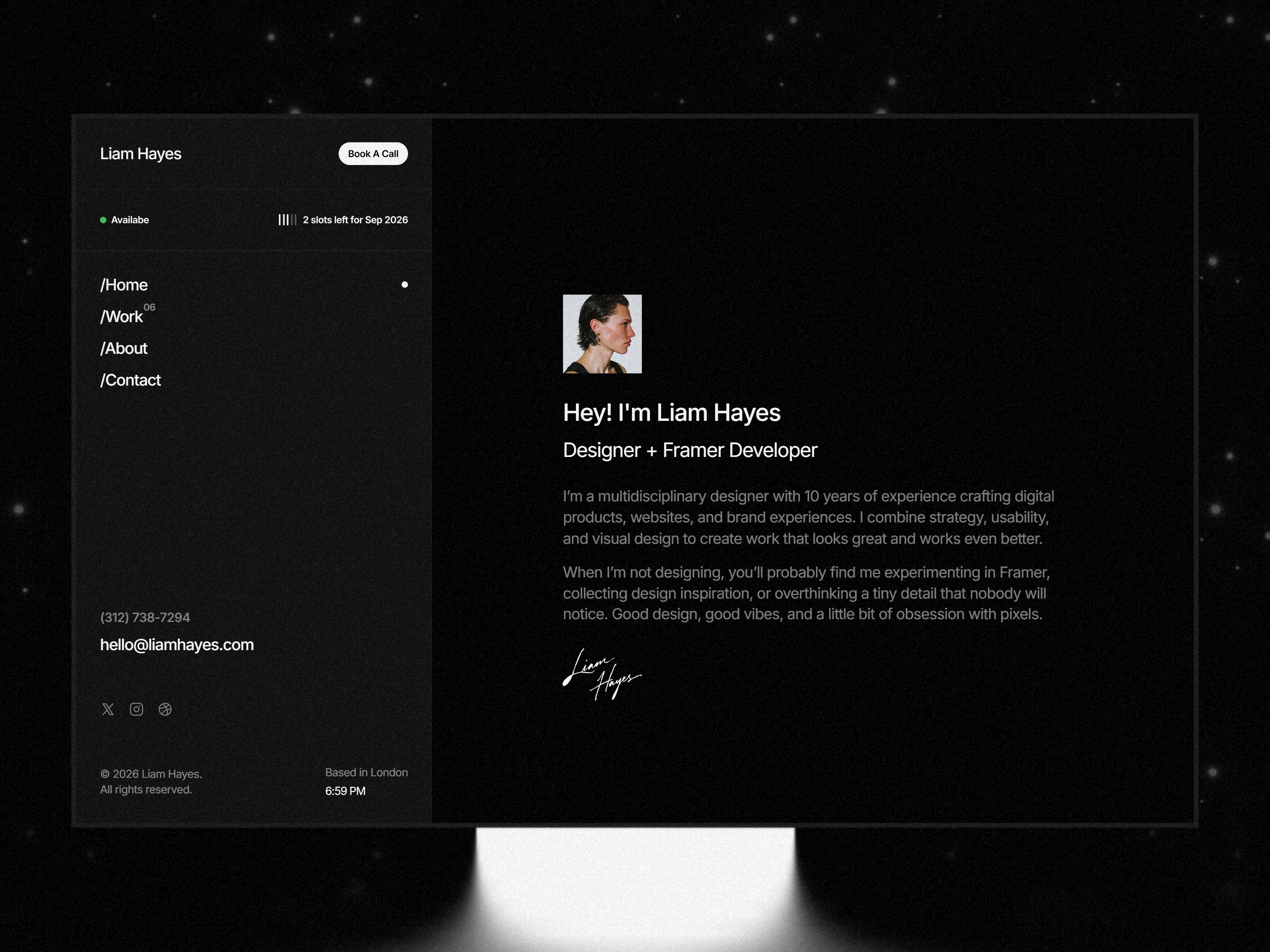 Liam Hayes — Free Portfolio Template for Framer preview