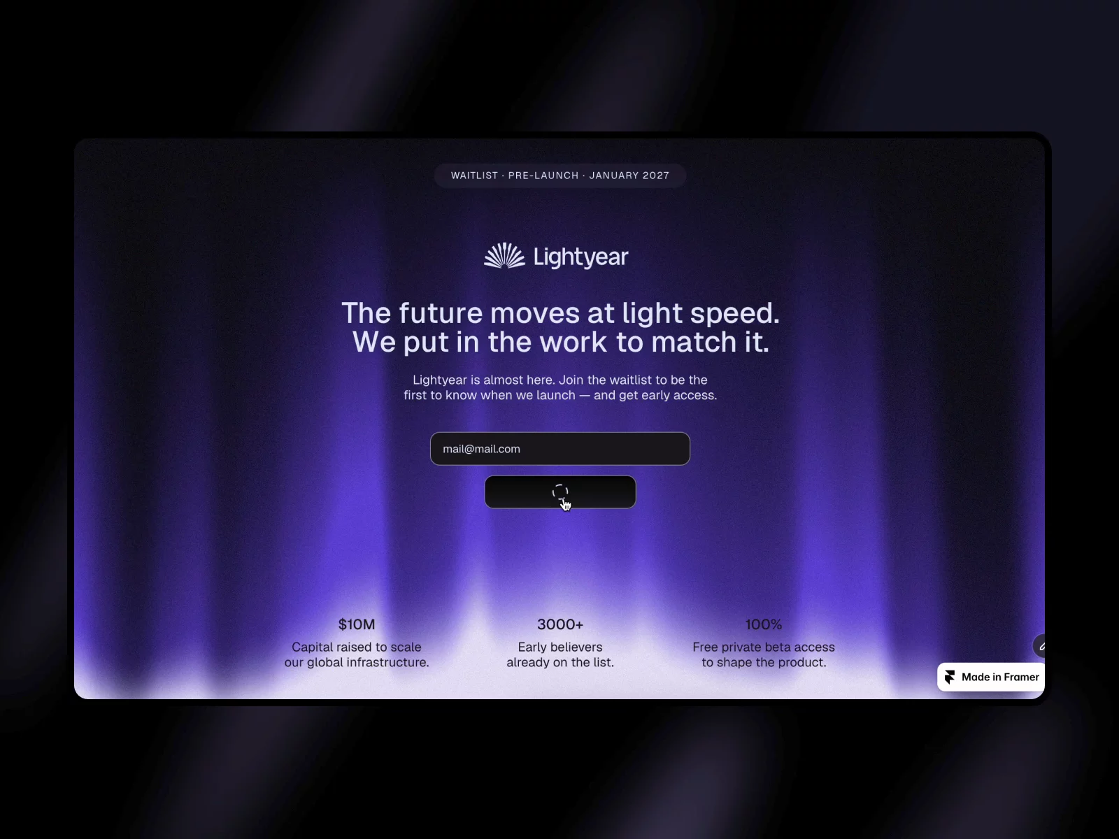 Lightyear Waitlist — Free SaaS Framer Template preview